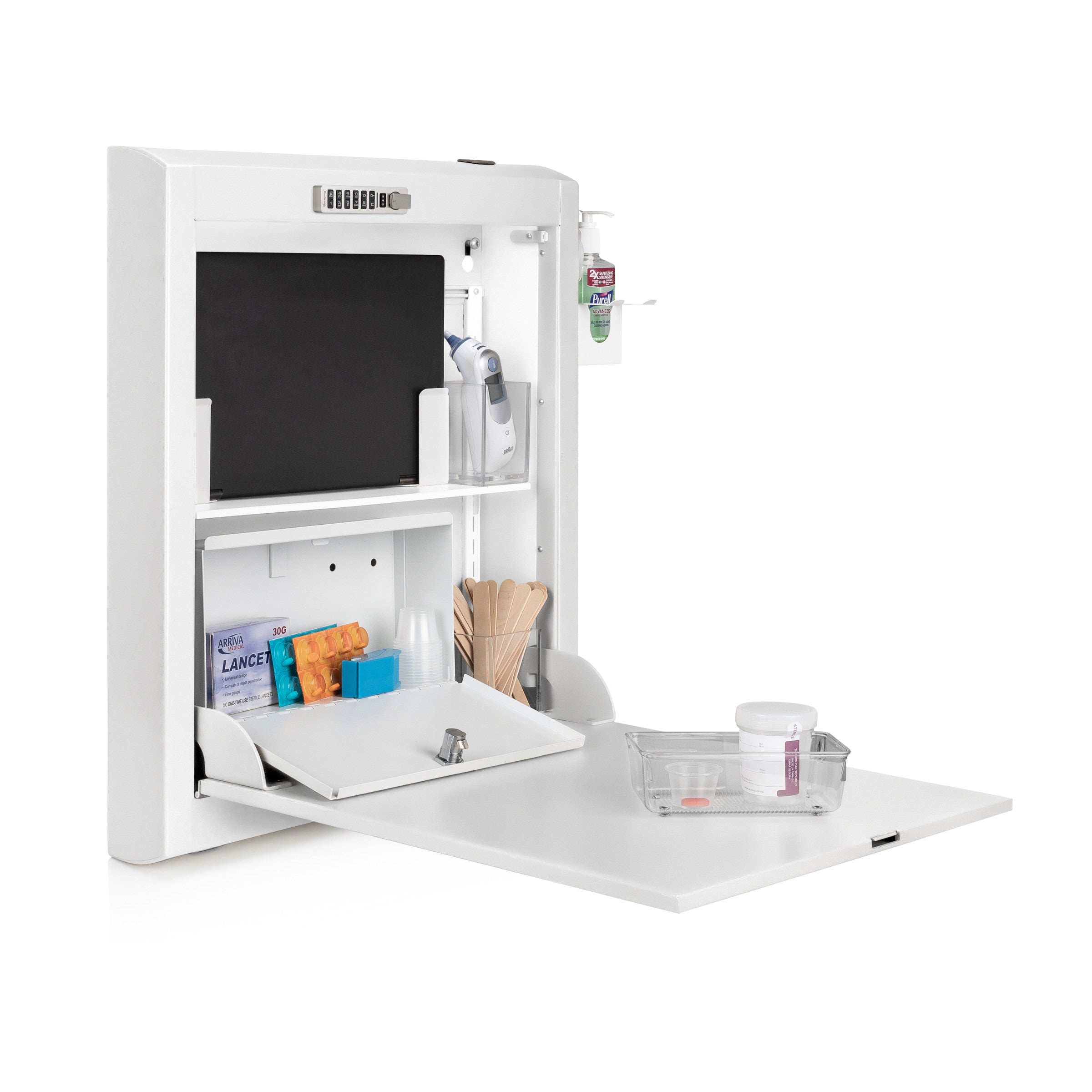 CarePod™ Narrow Wall-Mounted Workstations, 4" Depth, Powder White