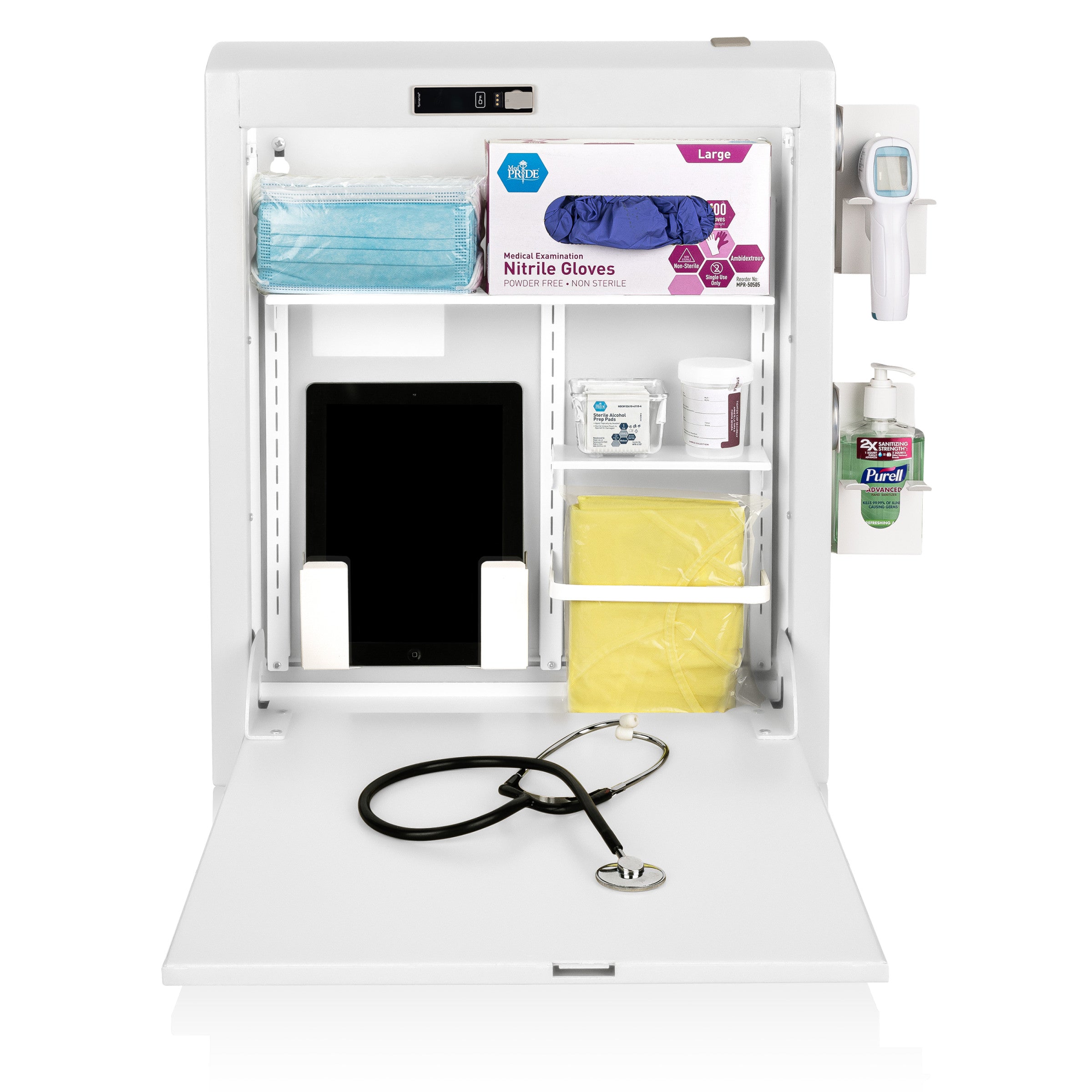 CarePod™ Narrow Wall-Mounted Workstations, 4" Depth, Powder White