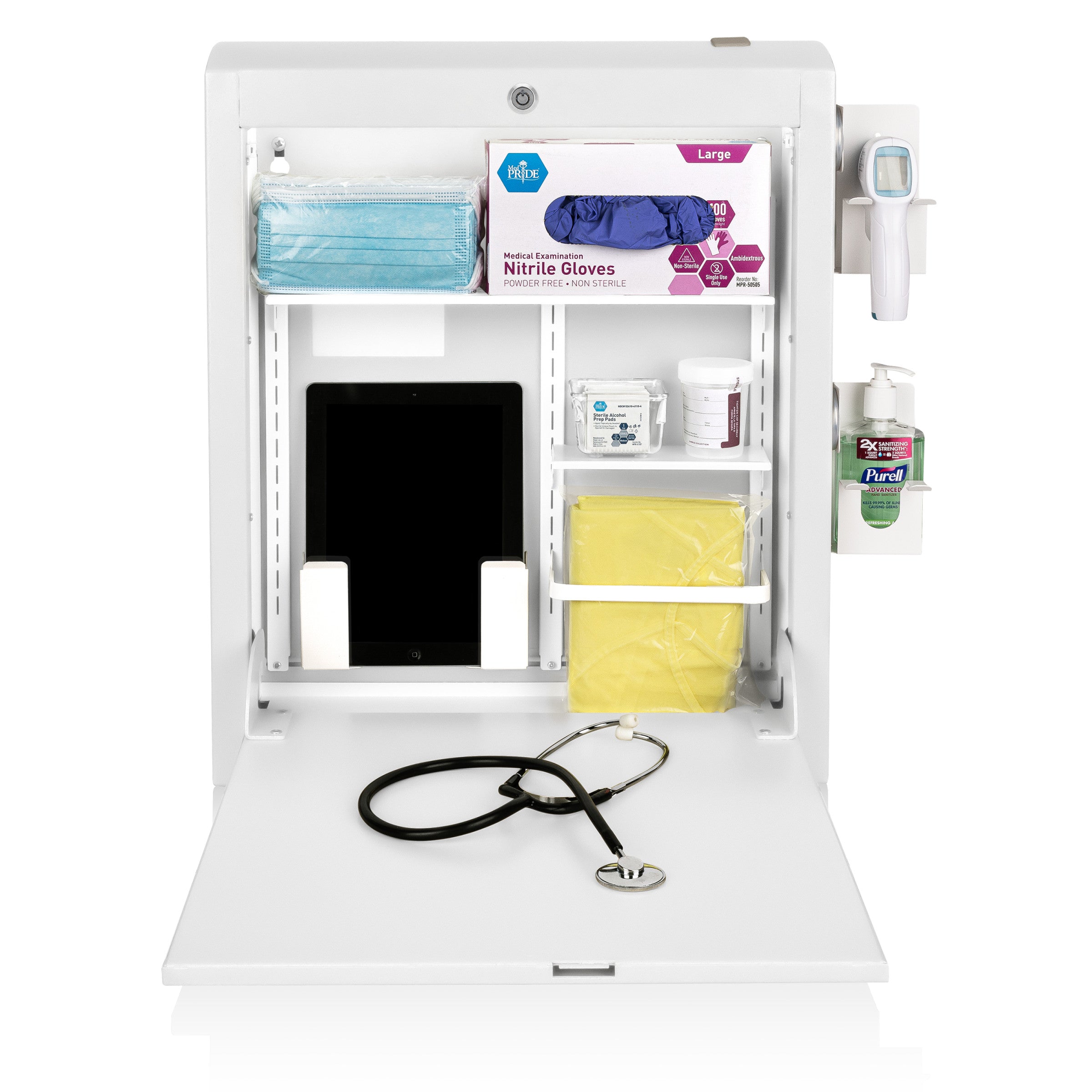 CarePod™ Narrow Wall-Mounted Workstations, 4" Depth, Powder White
