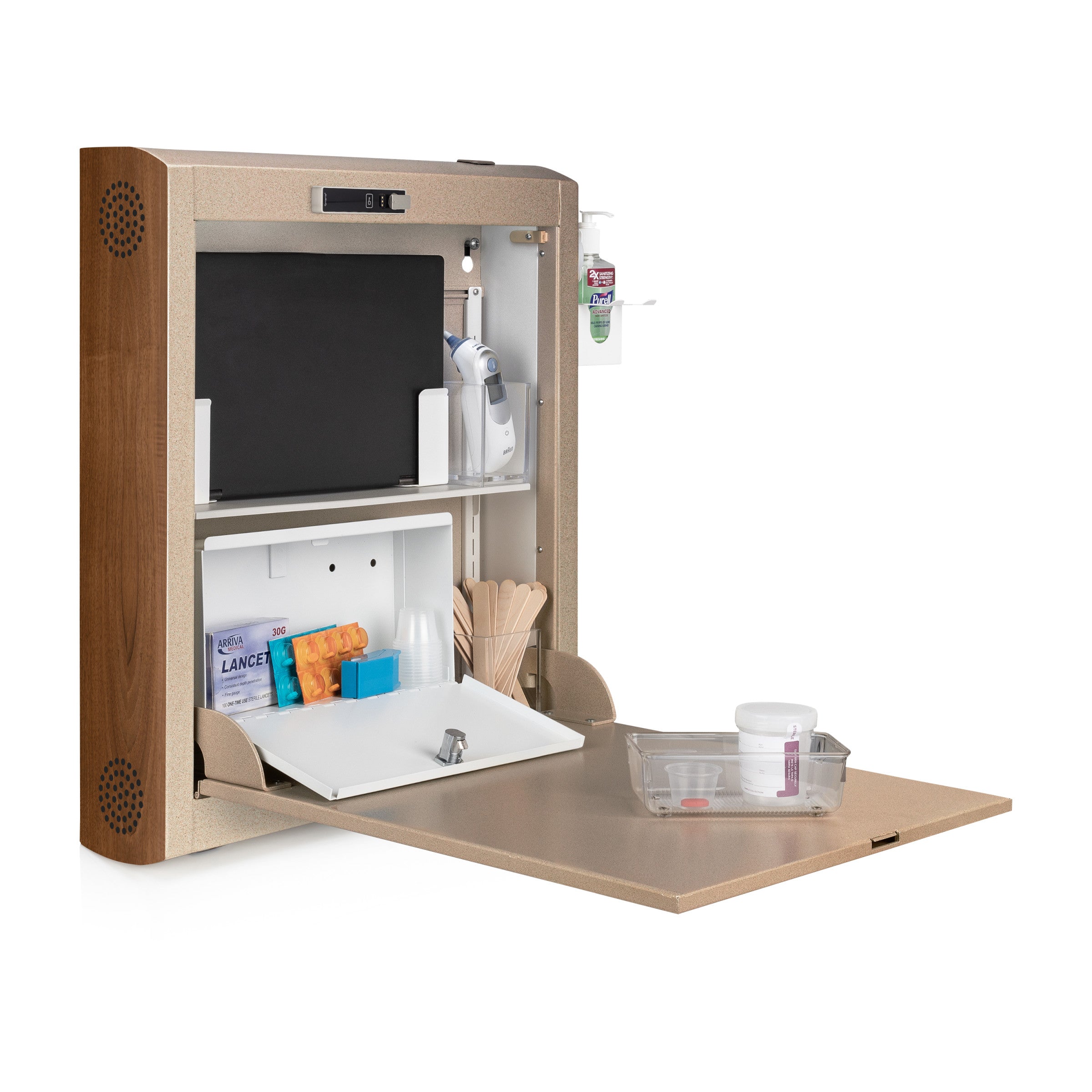 CarePod™ Narrow Wall-Mounted Workstations, 6" Depth, Sandstone