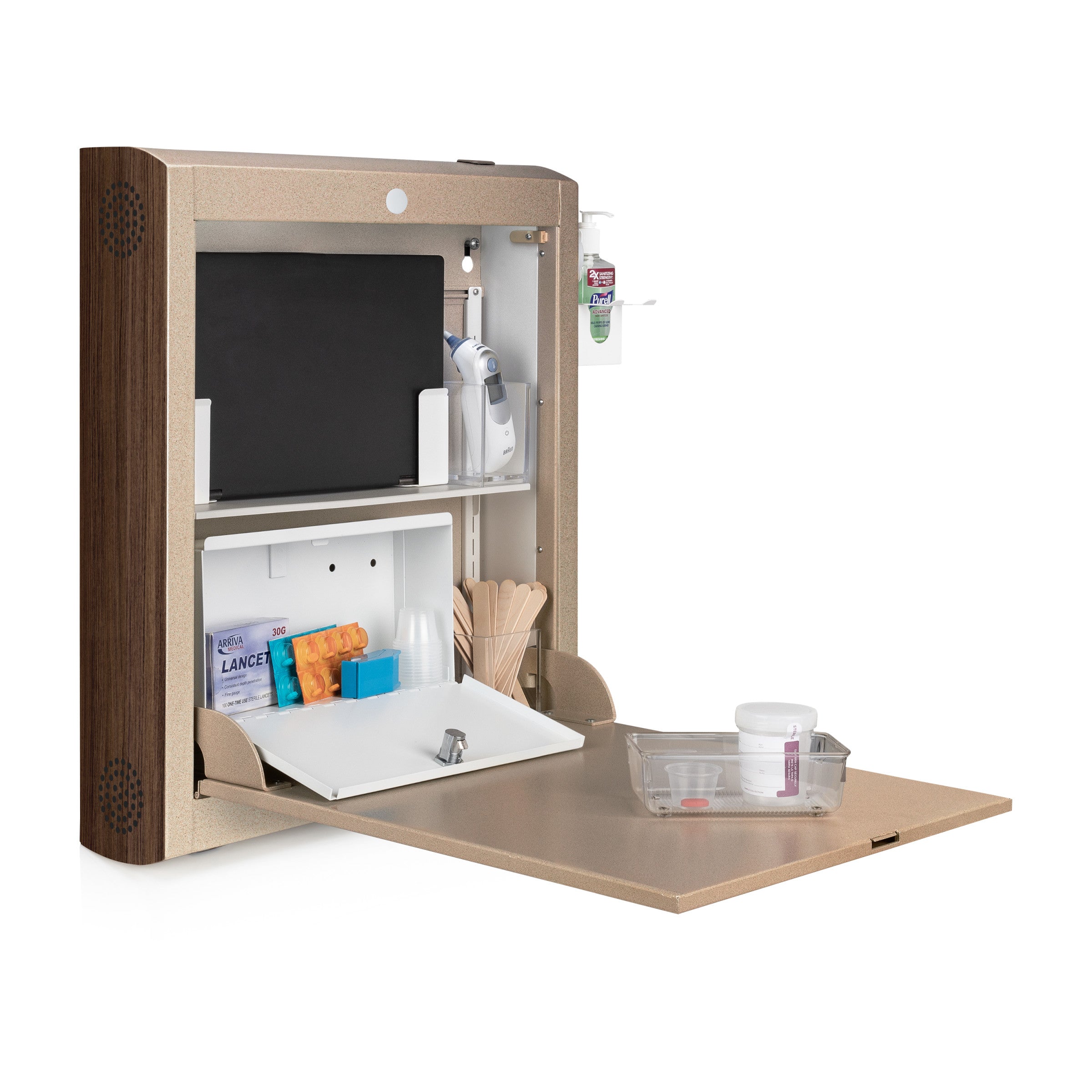 CarePod™ Narrow Wall-Mounted Workstations, 6" Depth, Sandstone