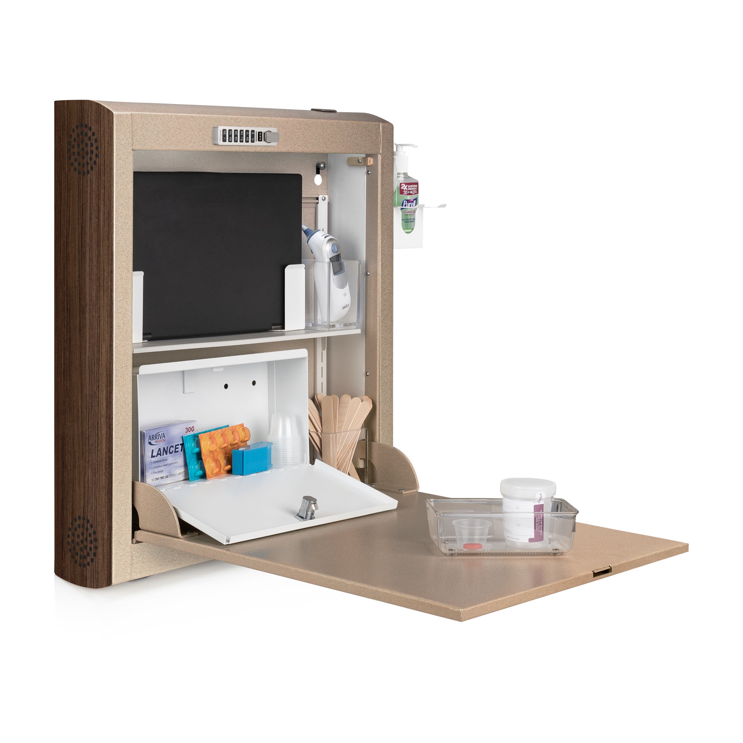 CarePod™ Narrow Wall-Mounted Workstations, 6" Depth, Sandstone