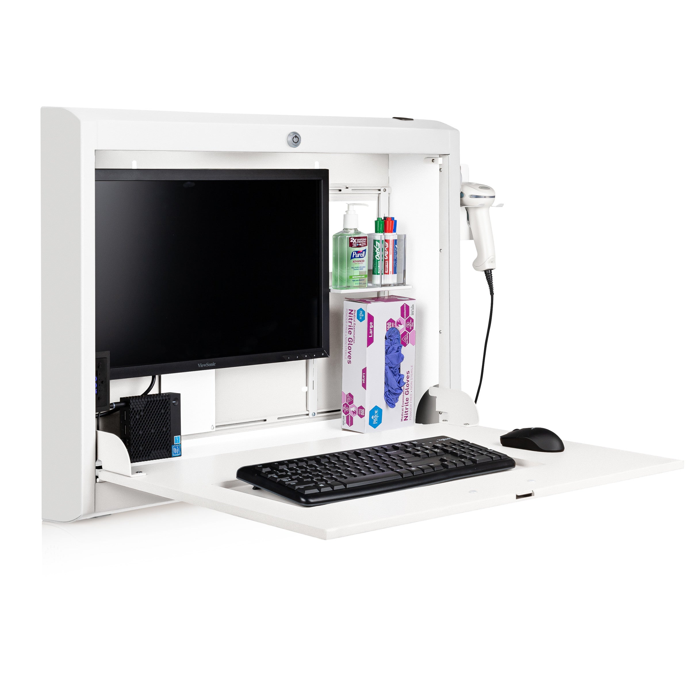 CarePod® Wide 4” Wall-Mounted Workstations with Keyboard Door, Powder White