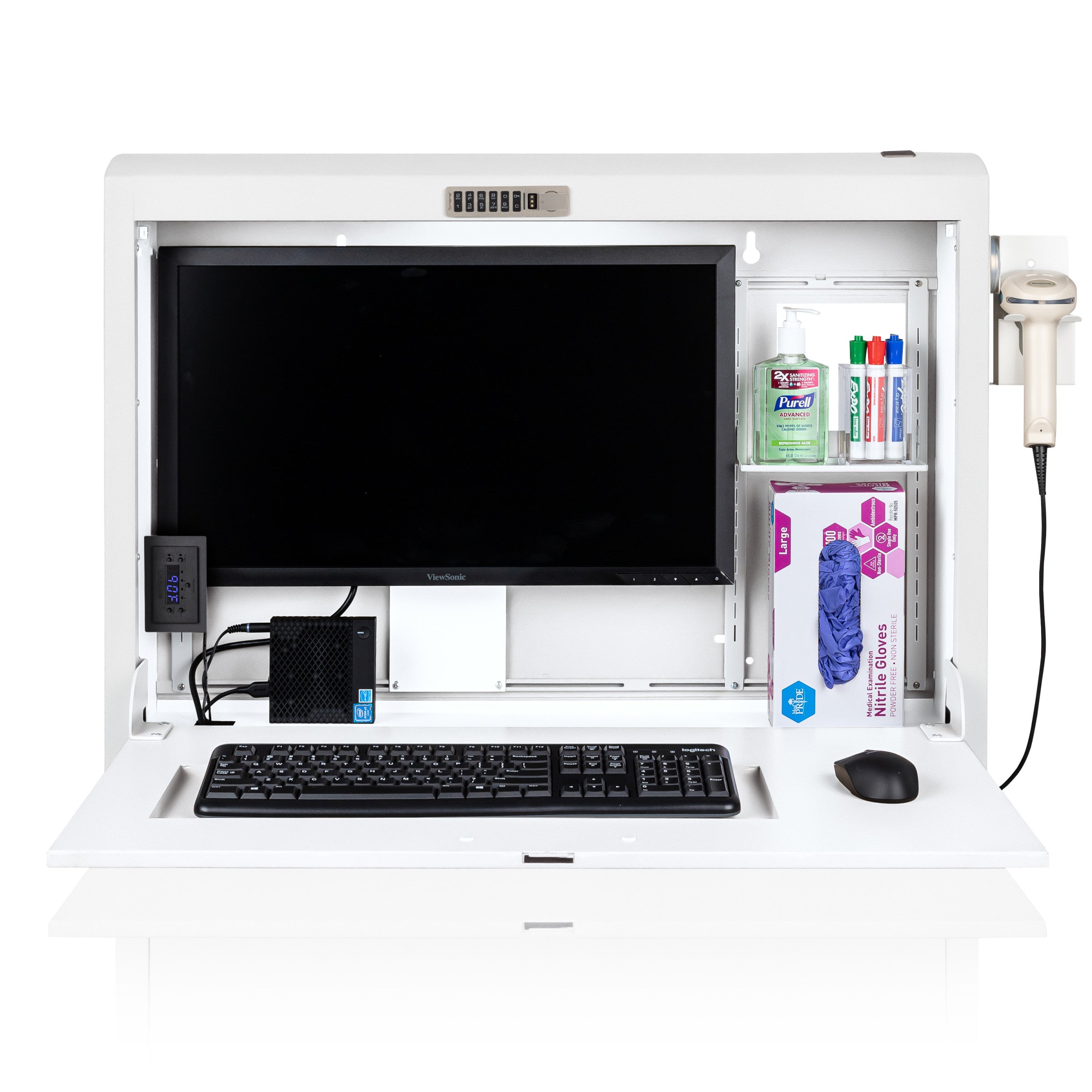 CarePod® Wide 4” Wall-Mounted Workstations with Keyboard Door, Powder White