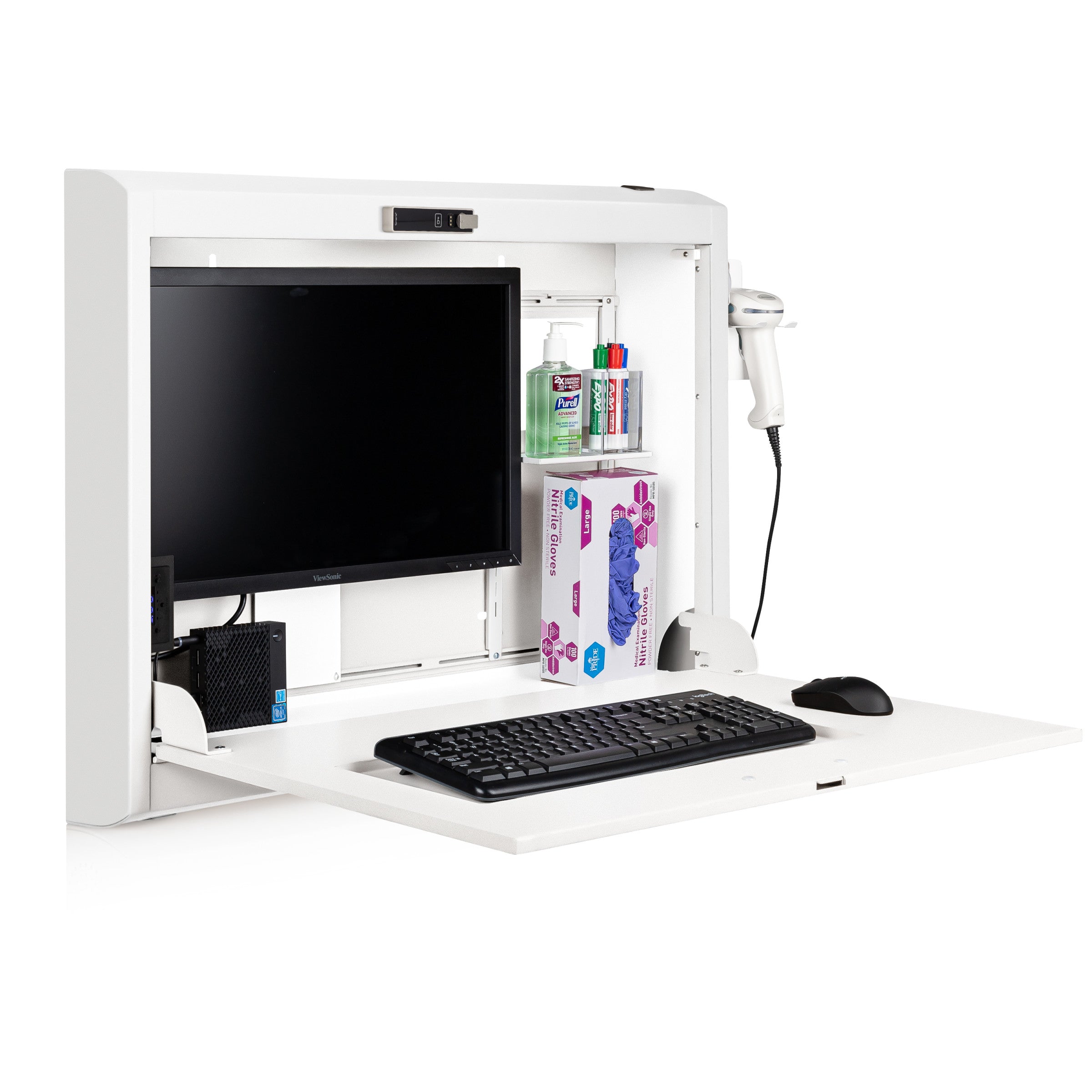 CarePod® Wide 4” Wall-Mounted Workstations with Keyboard Door, Powder White