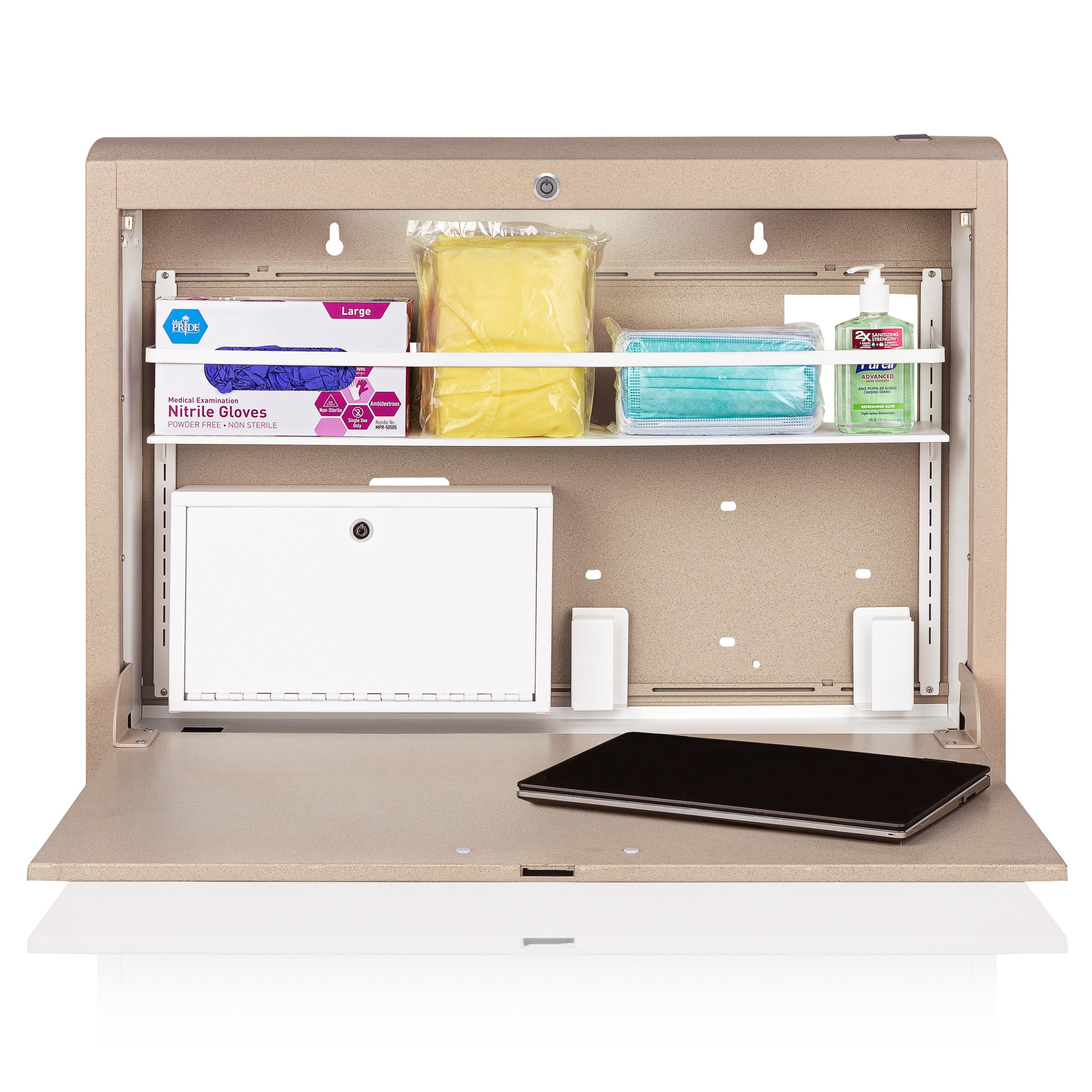 CarePod® Wide 4” Wall-Mounted Workstations with Standard Door, Sandstone