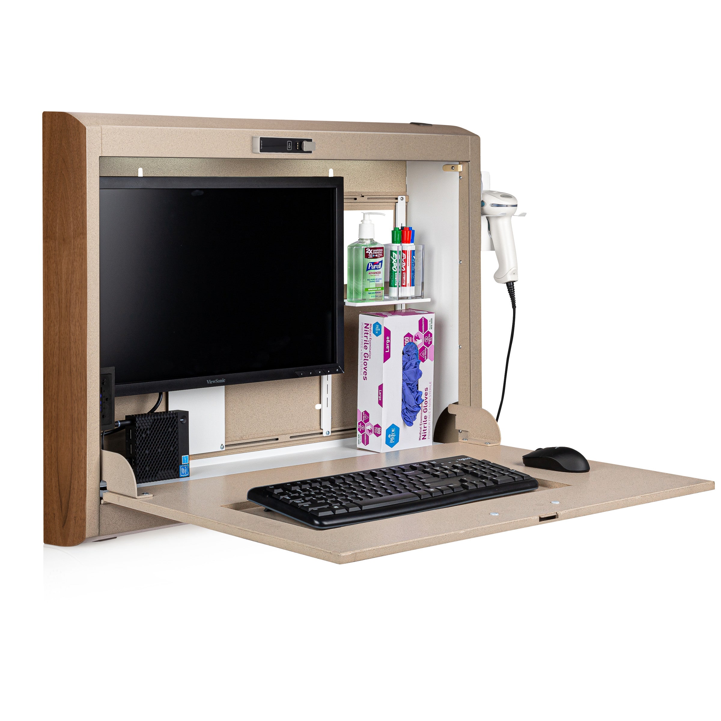 CarePod® Wide 4” Wall-Mounted Workstations with Keyboard Door, Sandstone