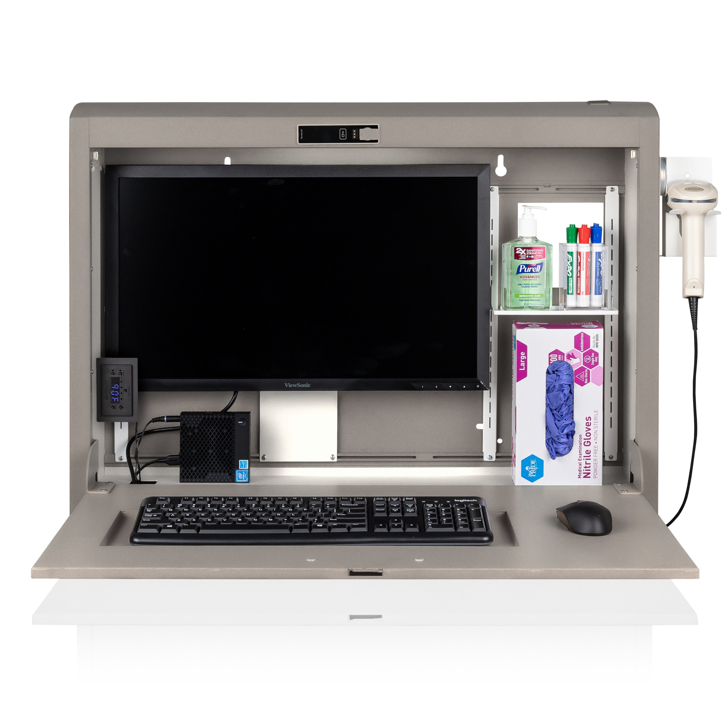 CarePod® Wide 4” Wall-Mounted Workstations with Keyboard Door, River Rock