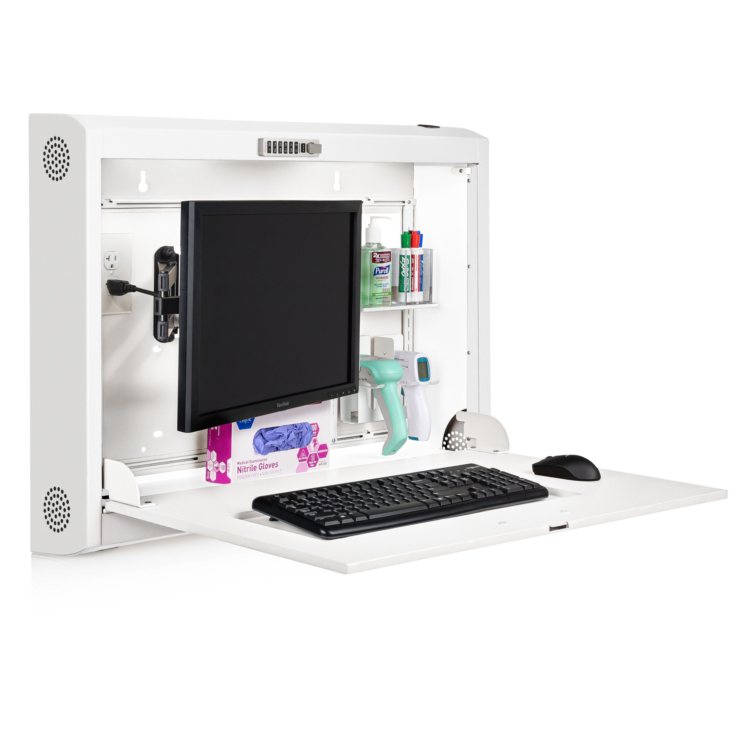 CarePod® Wide 6” Wall-Mounted Workstations with Keyboard Door, Powder White