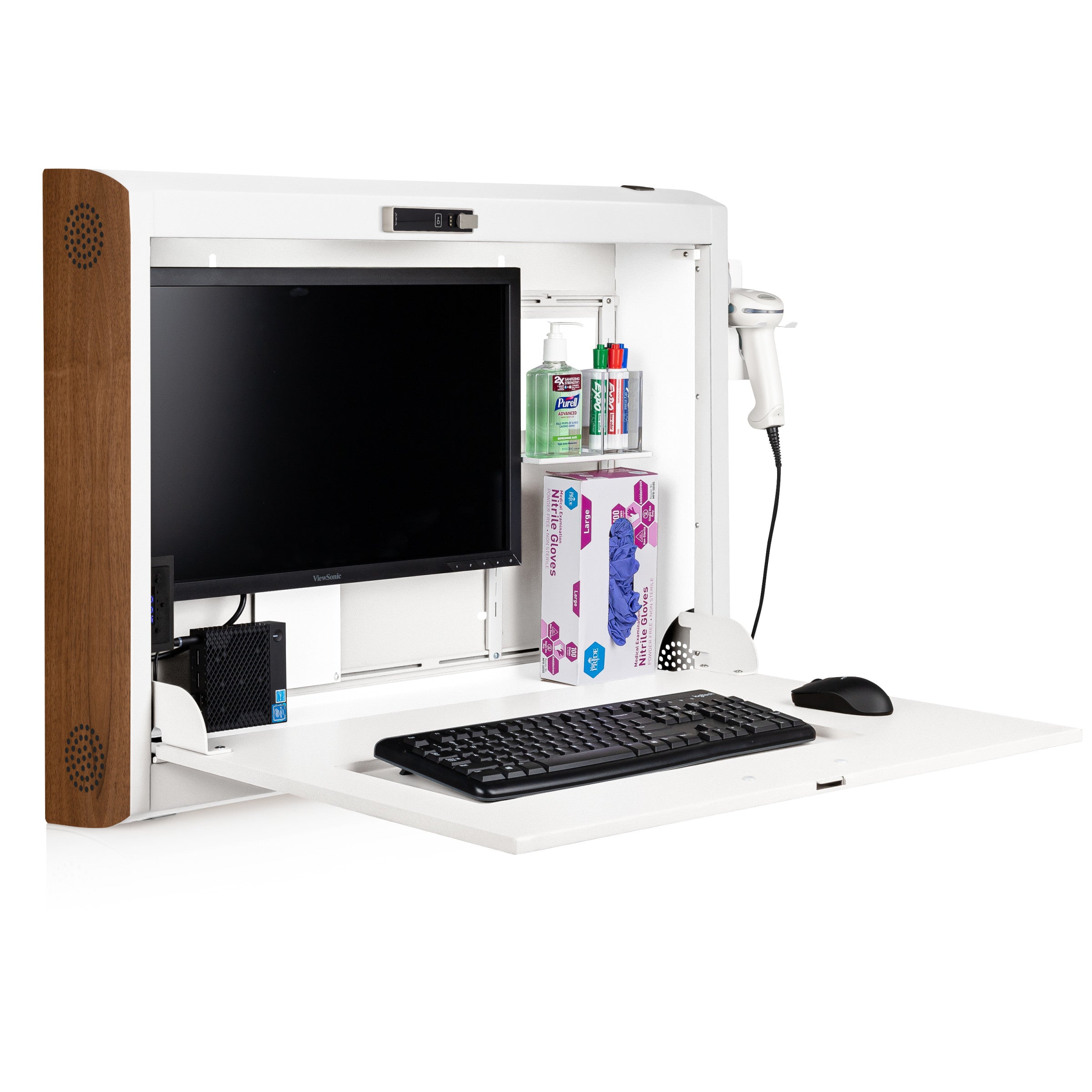 CarePod® Wide 6” Wall-Mounted Workstations with Keyboard Door, Powder White