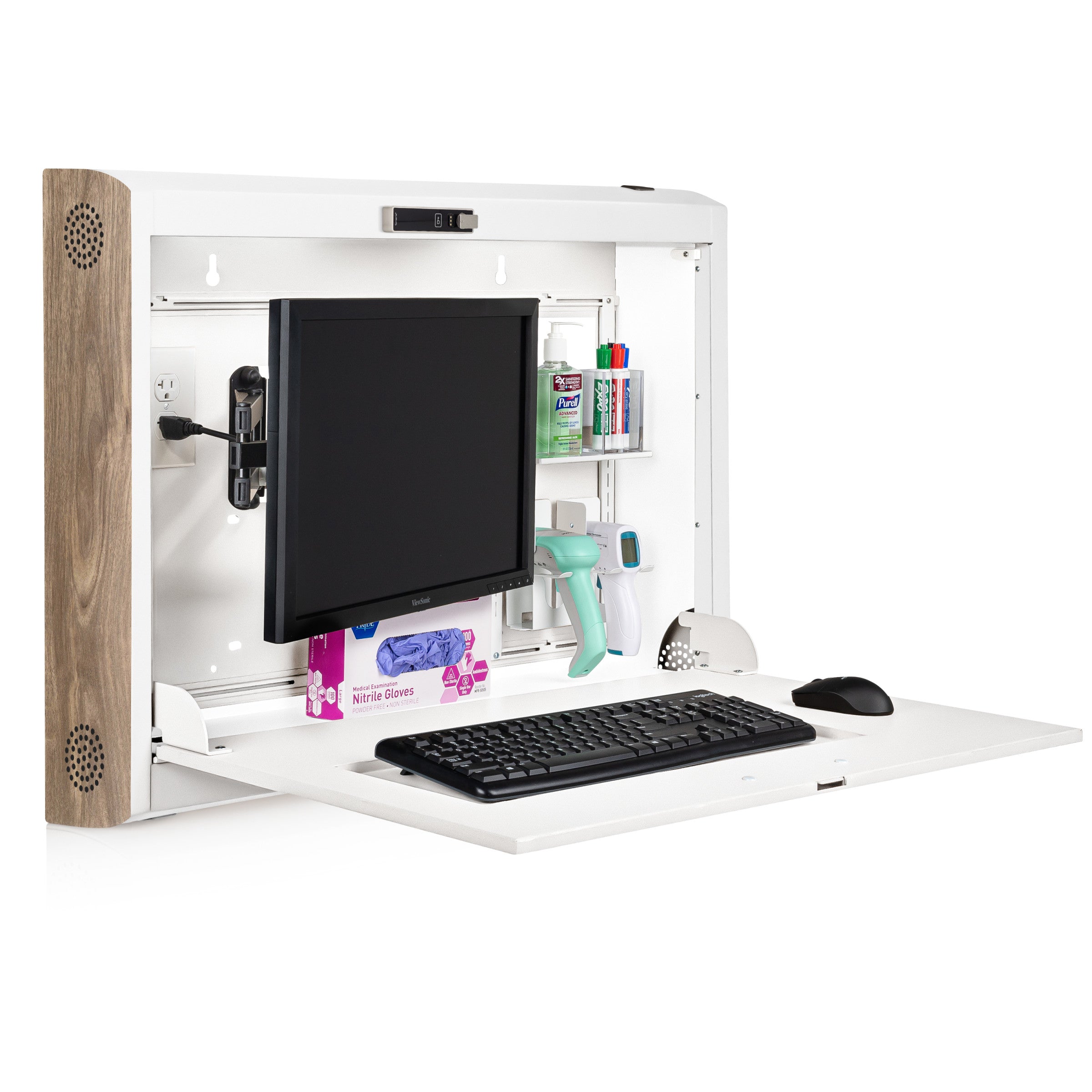 CarePod® Wide 6” Wall-Mounted Workstations with Keyboard Door, Powder White