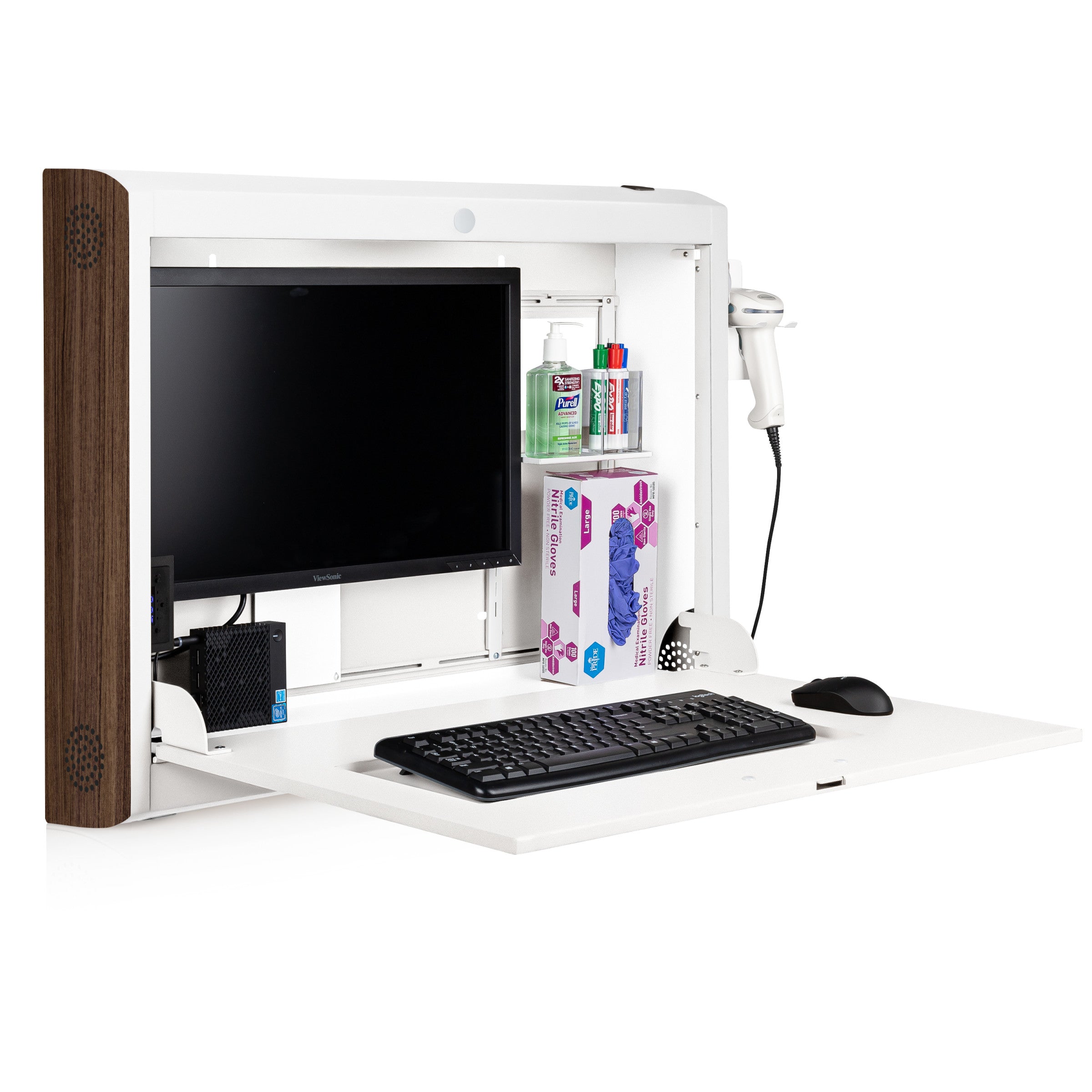 CarePod® Wide 6” Wall-Mounted Workstations with Keyboard Door, Powder White
