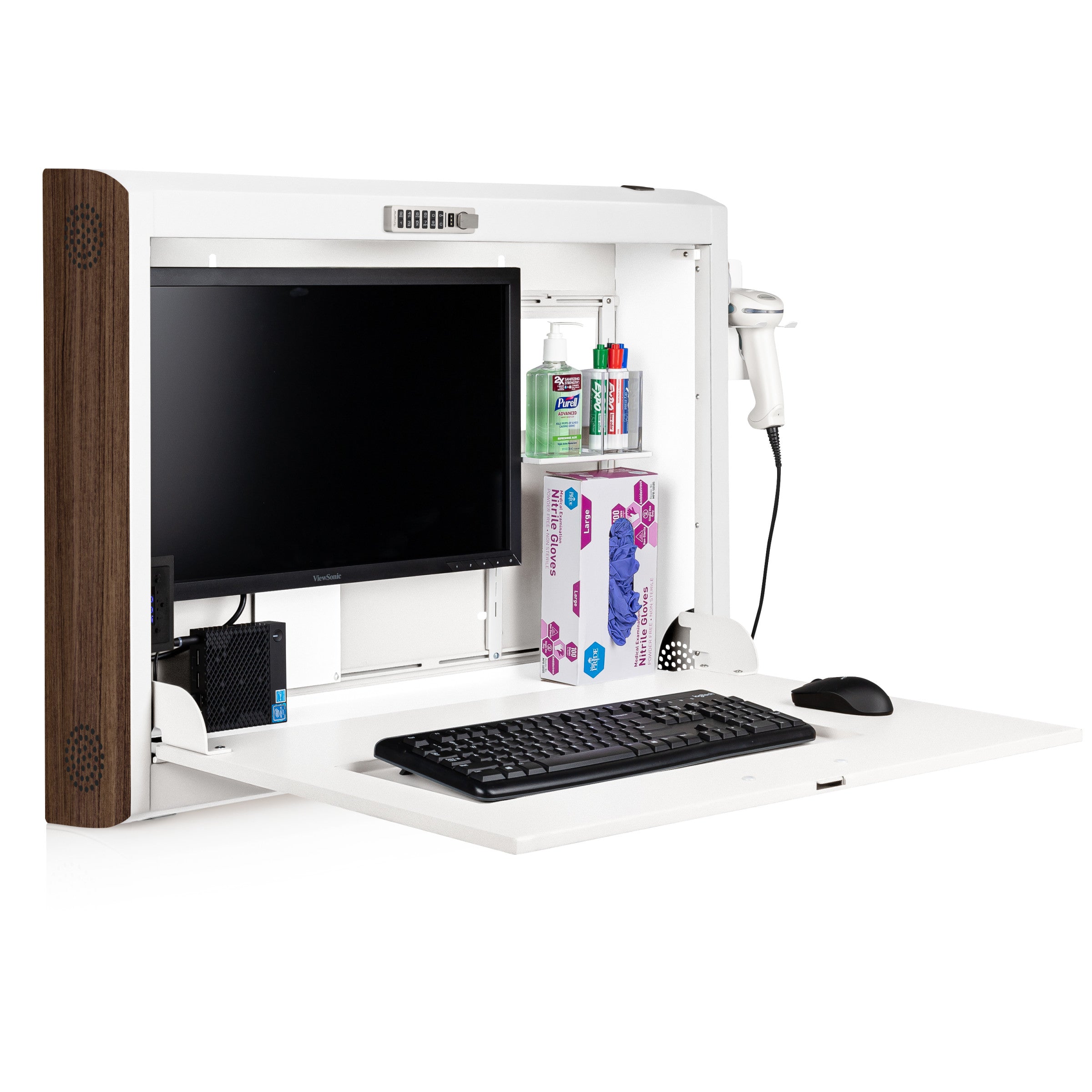 CarePod® Wide 6” Wall-Mounted Workstations with Keyboard Door, Powder White