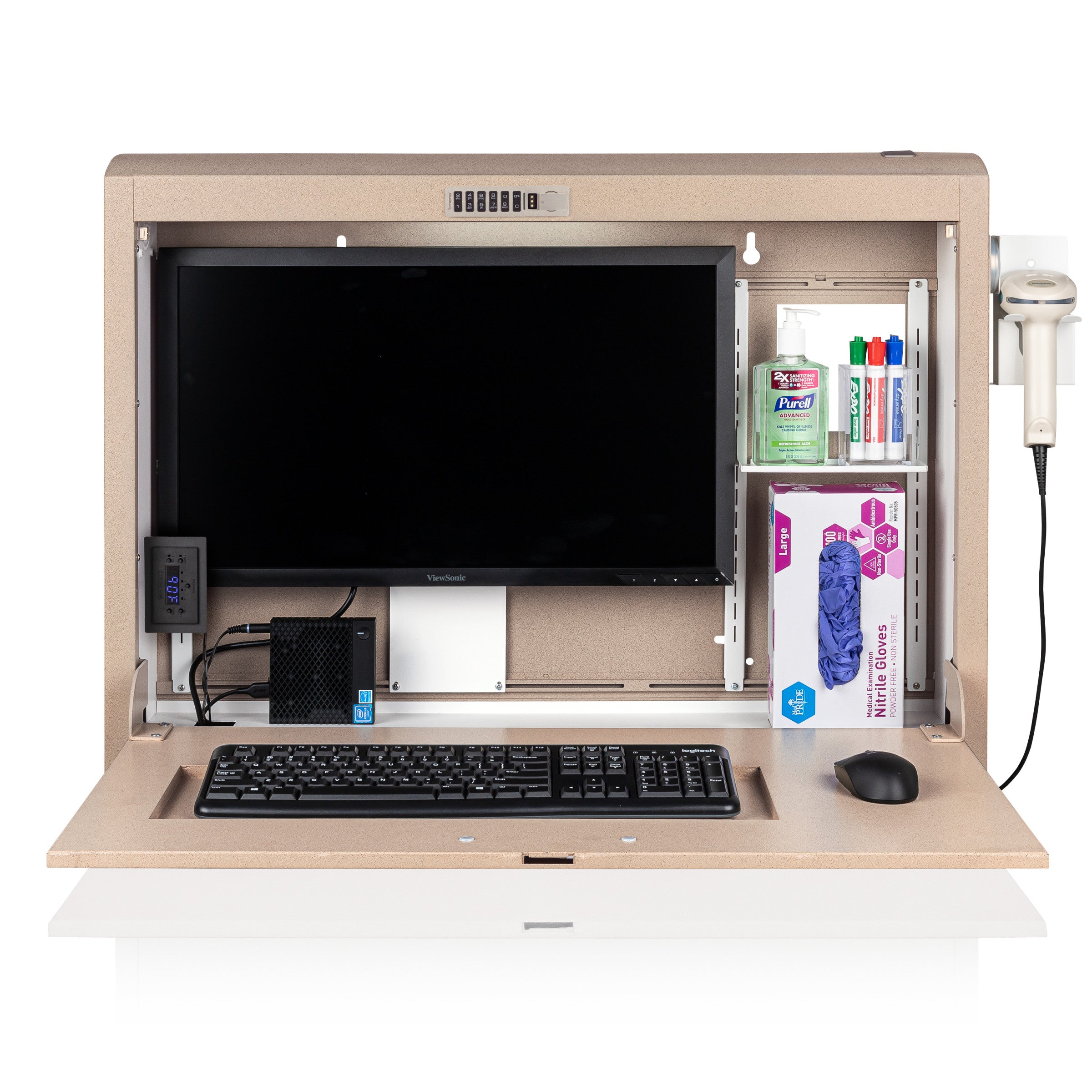 CarePod® Wide 6” Wall-Mounted Workstations with Keyboard Door, Sandstone