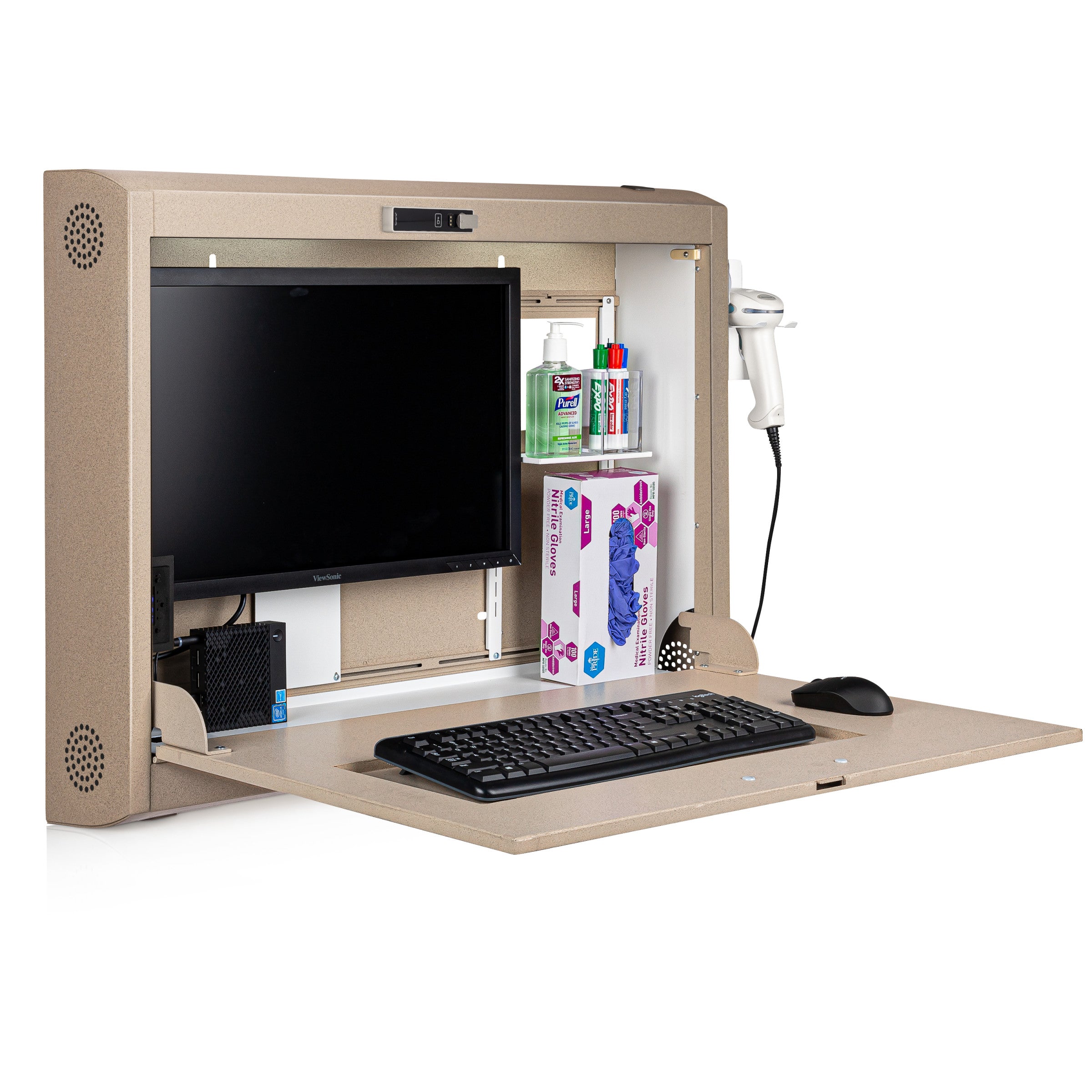 CarePod® Wide 6” Wall-Mounted Workstations with Keyboard Door, Sandstone