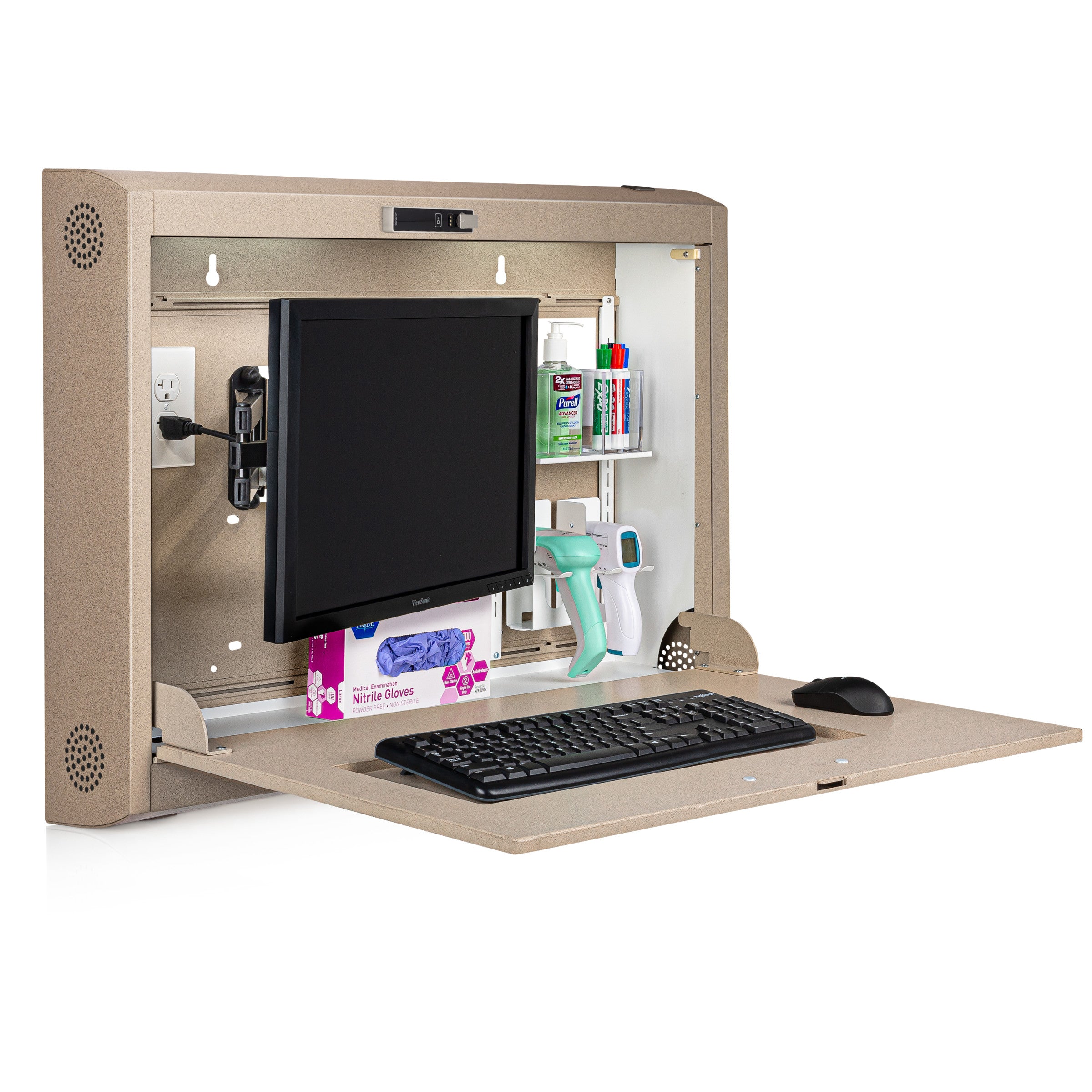 CarePod® Wide 6” Wall-Mounted Workstations with Keyboard Door, Sandstone