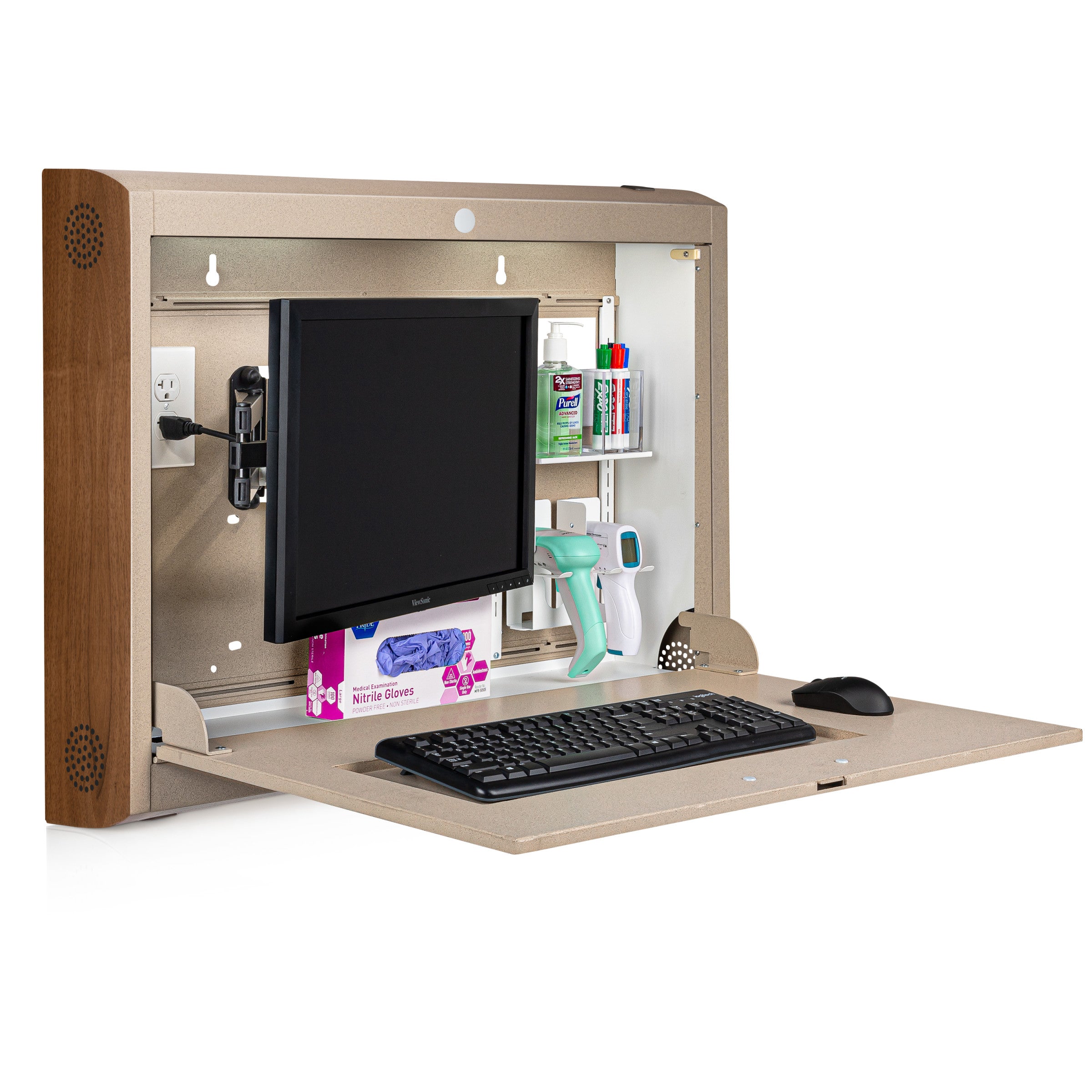 CarePod® Wide 6” Wall-Mounted Workstations with Keyboard Door, Sandstone