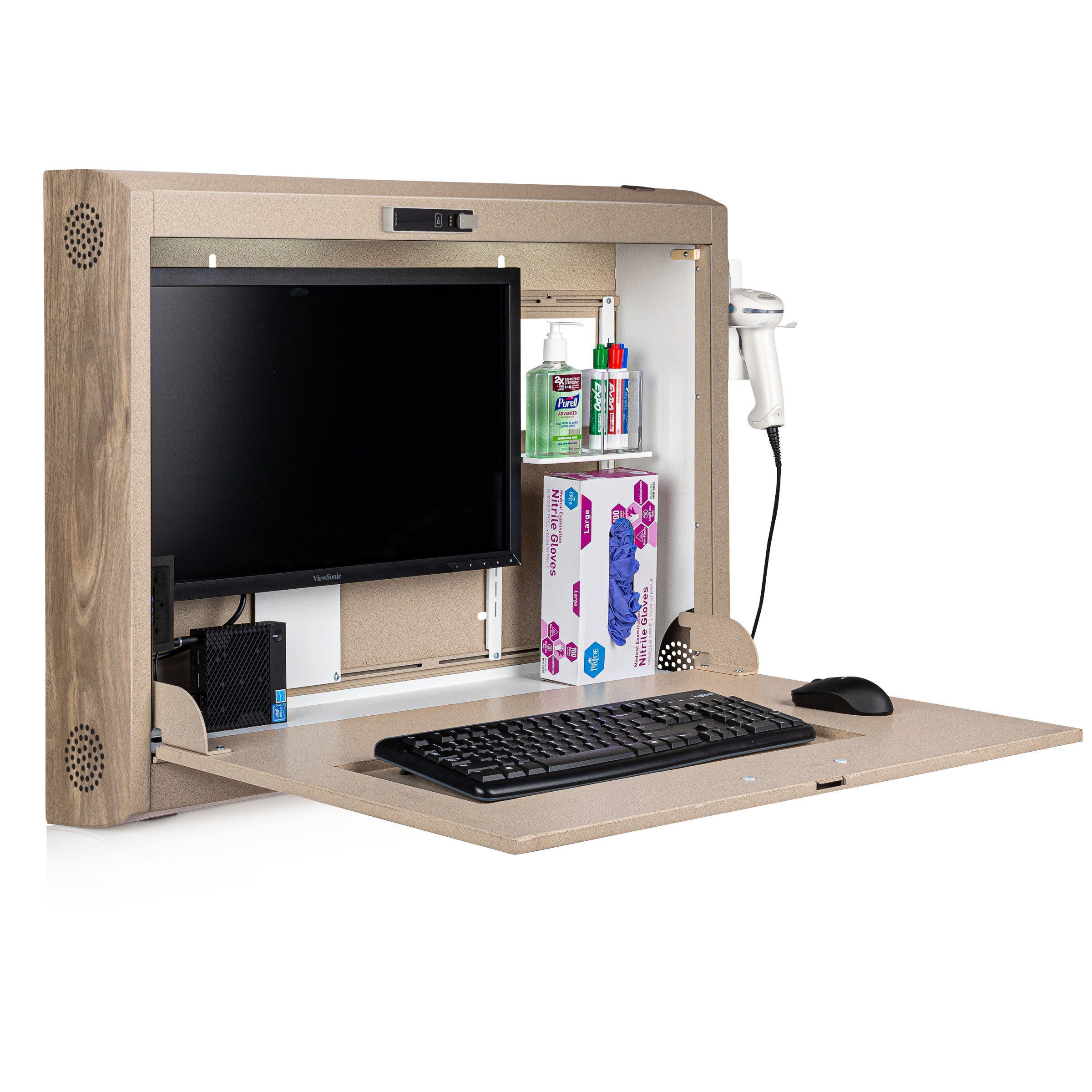 CarePod® Wide 6” Wall-Mounted Workstations with Keyboard Door, Sandstone