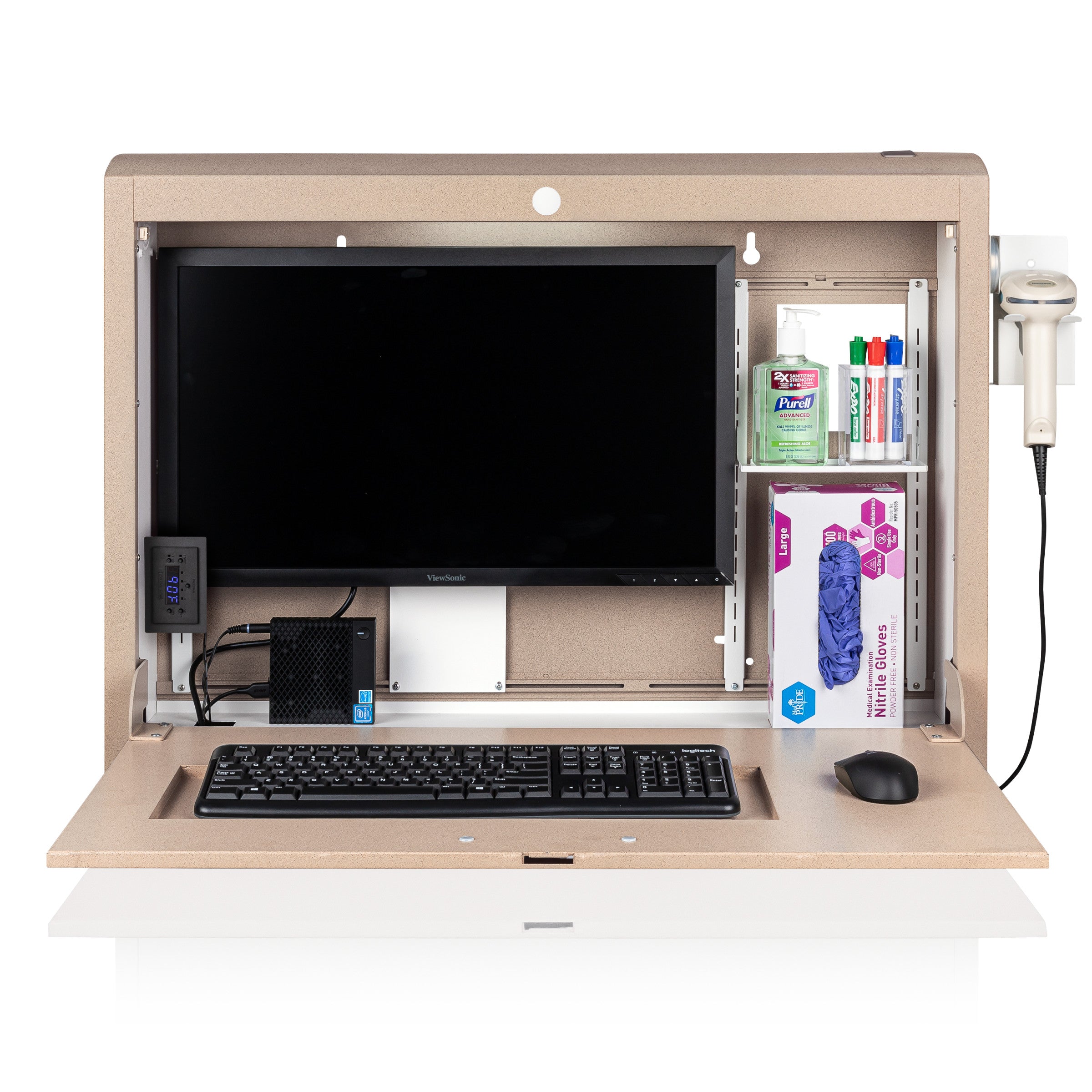 CarePod® Wide 6” Wall-Mounted Workstations with Keyboard Door, Sandstone
