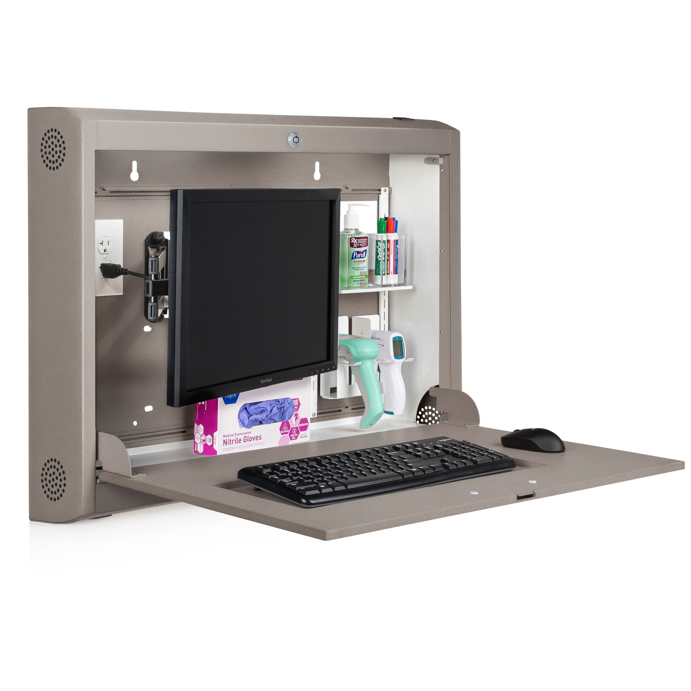 CarePod® Wide 6” Wall-Mounted Workstations with Keyboard Door, River Rock
