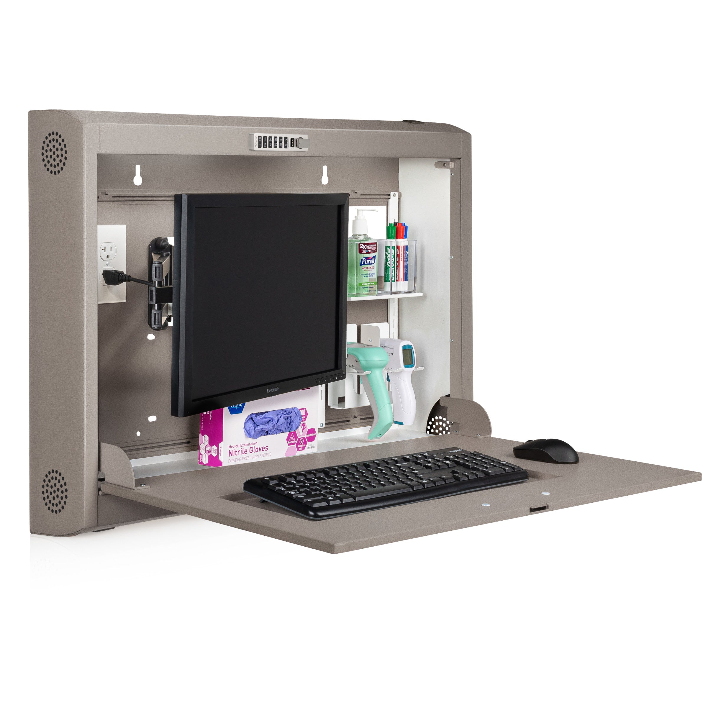 CarePod® Wide 6” Wall-Mounted Workstations with Keyboard Door, River Rock