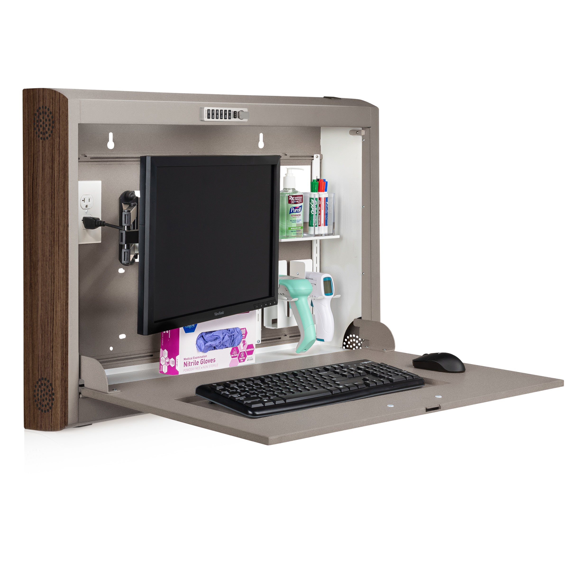 CarePod® Wide 6” Wall-Mounted Workstations with Keyboard Door, River Rock