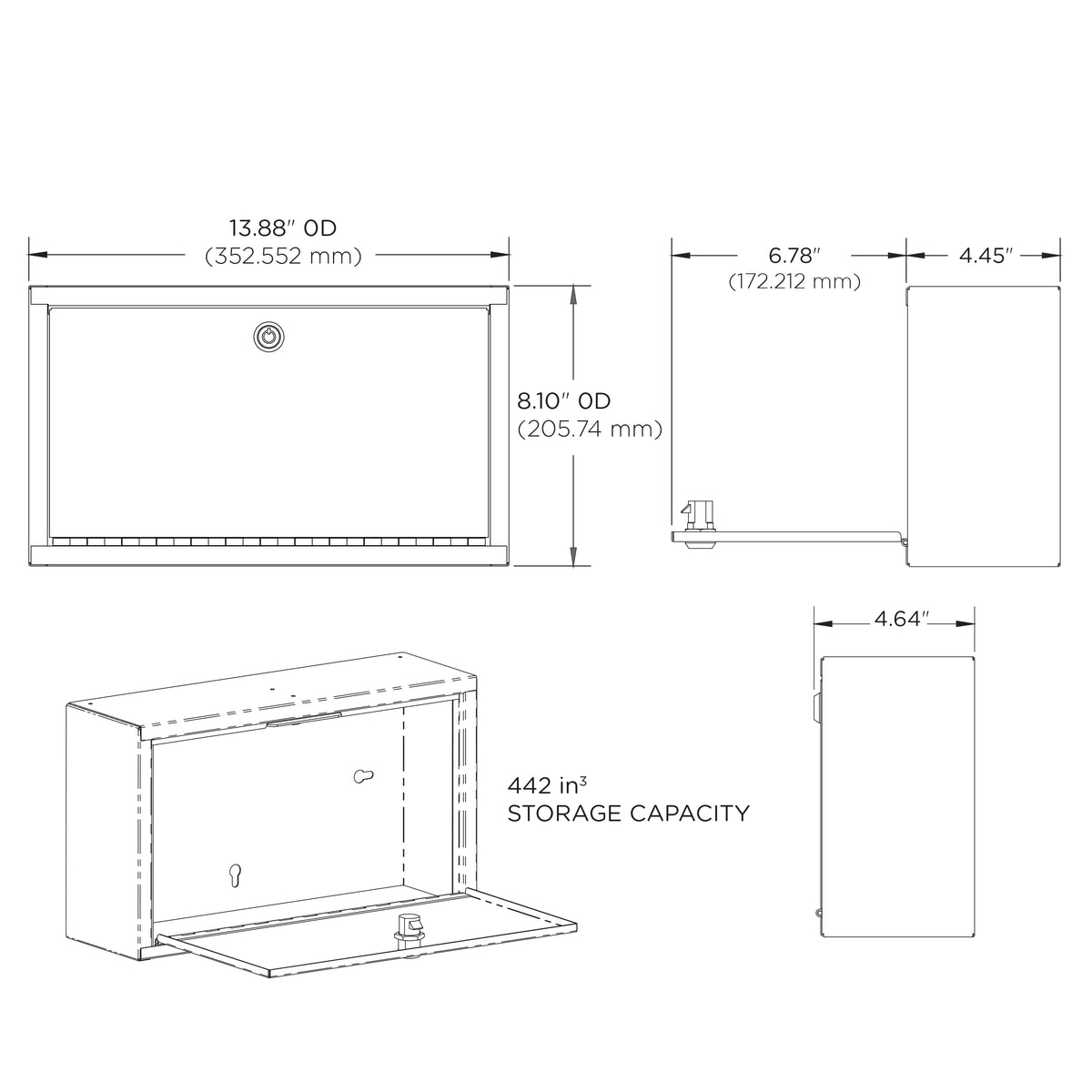 Lock Box for 4 Wall-Mounted Workstations, Key Lock, White