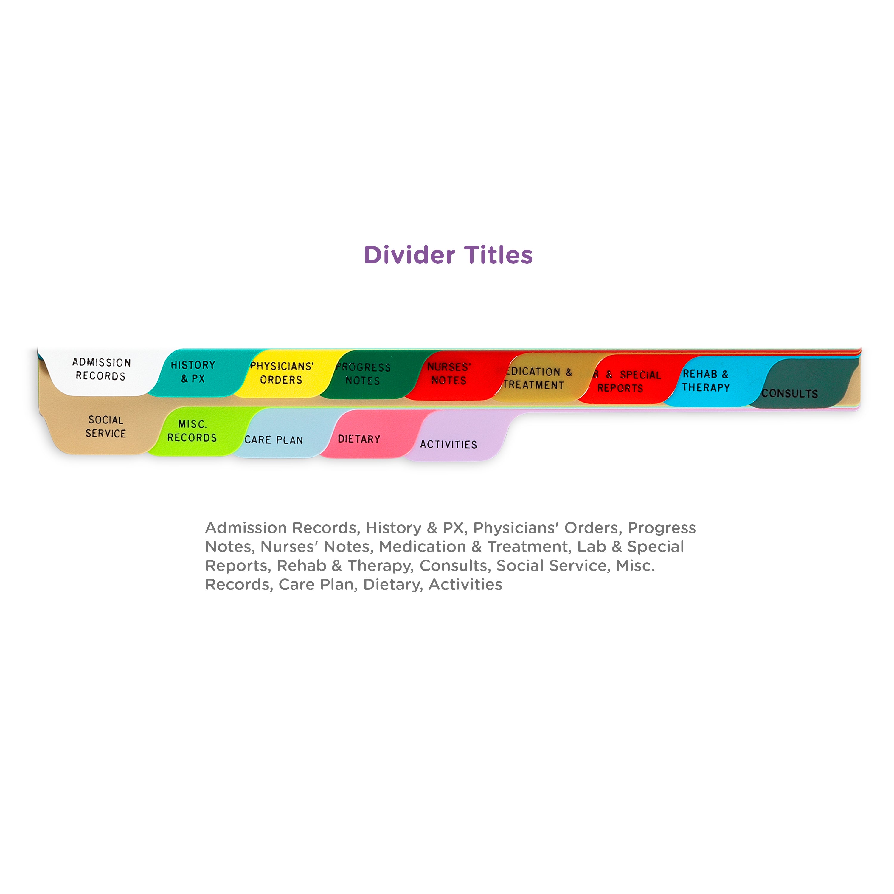 Heavy Duty Plastic Long Term Care Divider Sets for Top Opening Binders