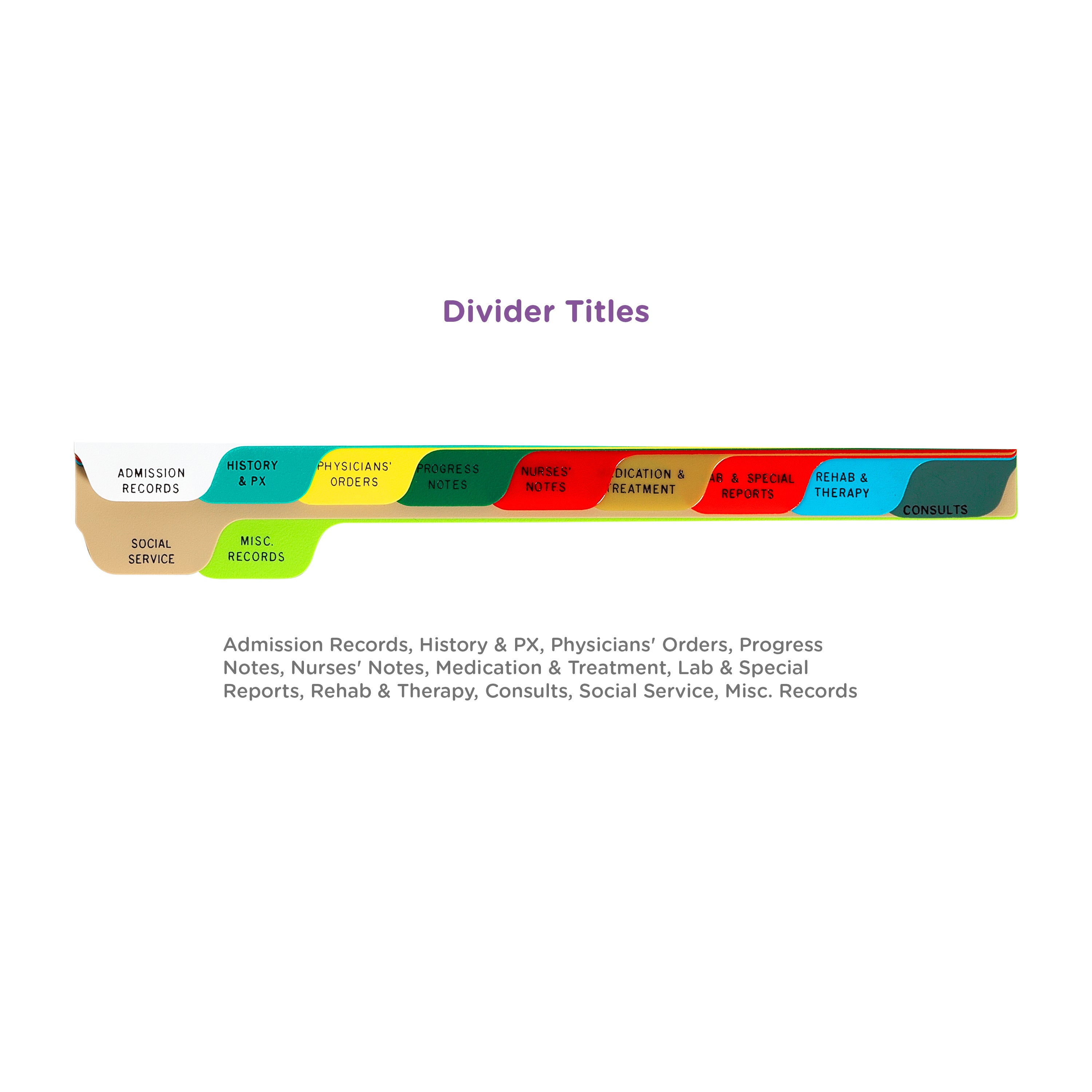 Heavy Duty Plastic Long Term Care Divider Sets for Top Opening Binders