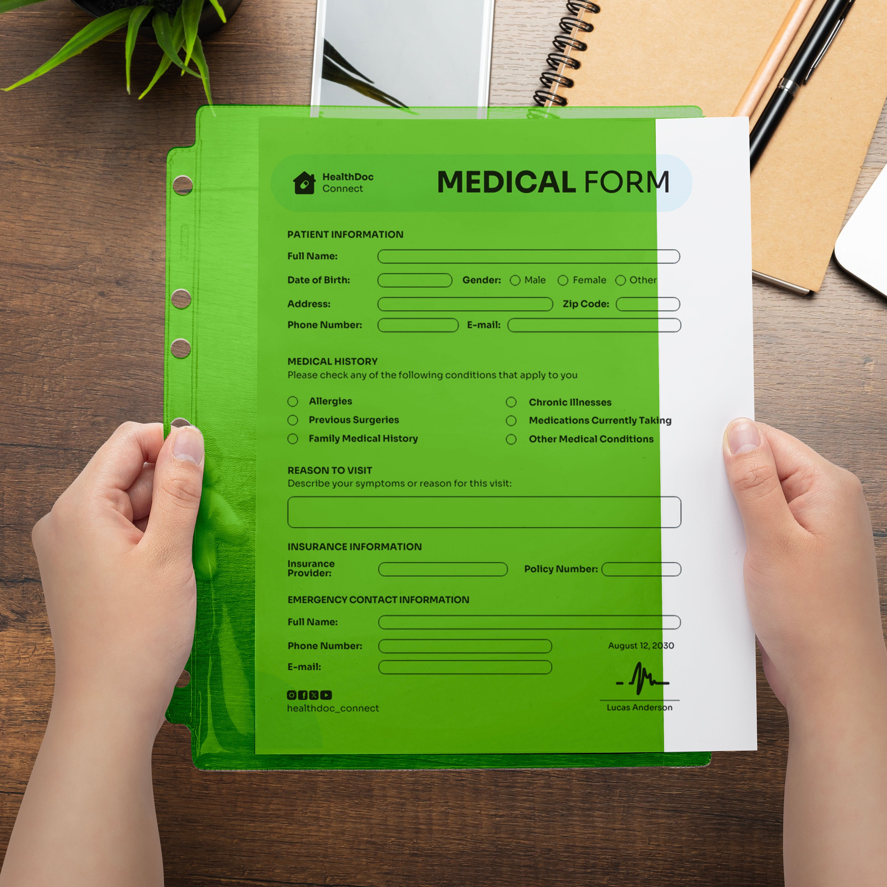 Green Tinted Sheet Protectors for Side Opening Ring Binders, Side Loading