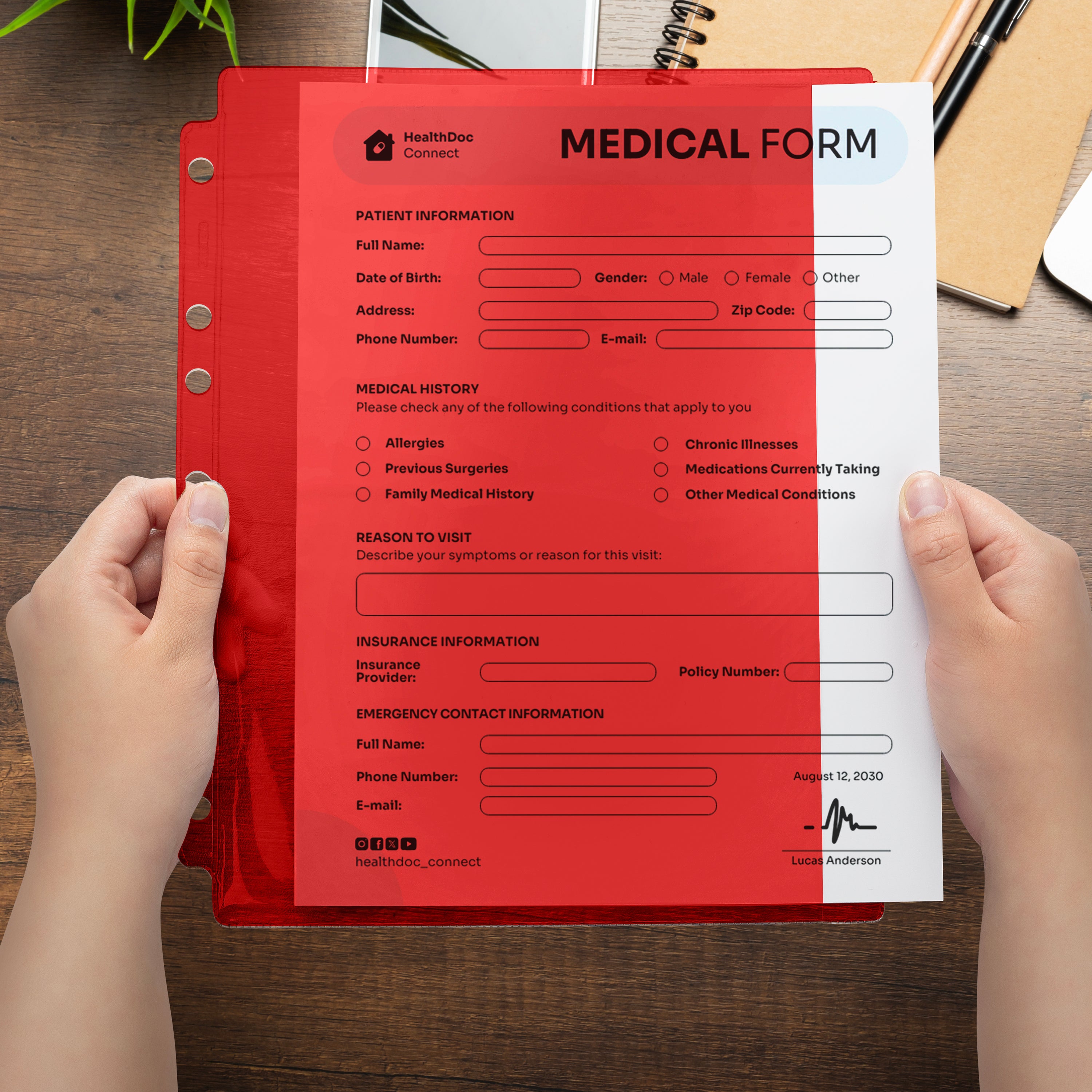 Red Tinted Sheet Protectors for Side Opening Ring Binders, Side Loading