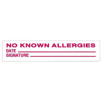 No Known Allergies Alert/Instruction Card, White, W5.25" x H1" (100 pack)