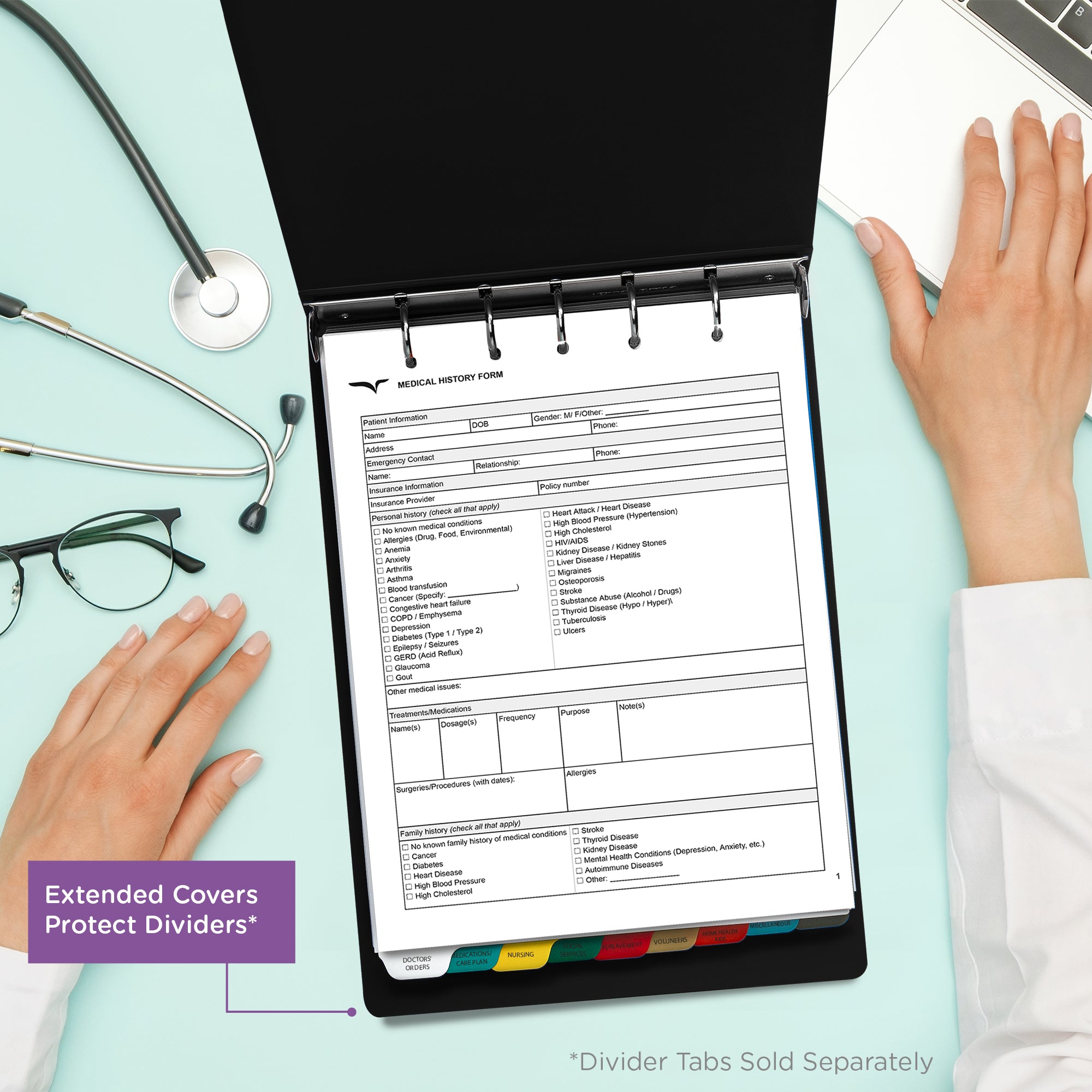 1.5 Inch Heavy Duty 5-Ring Binder for Medical Charting – Top Opening