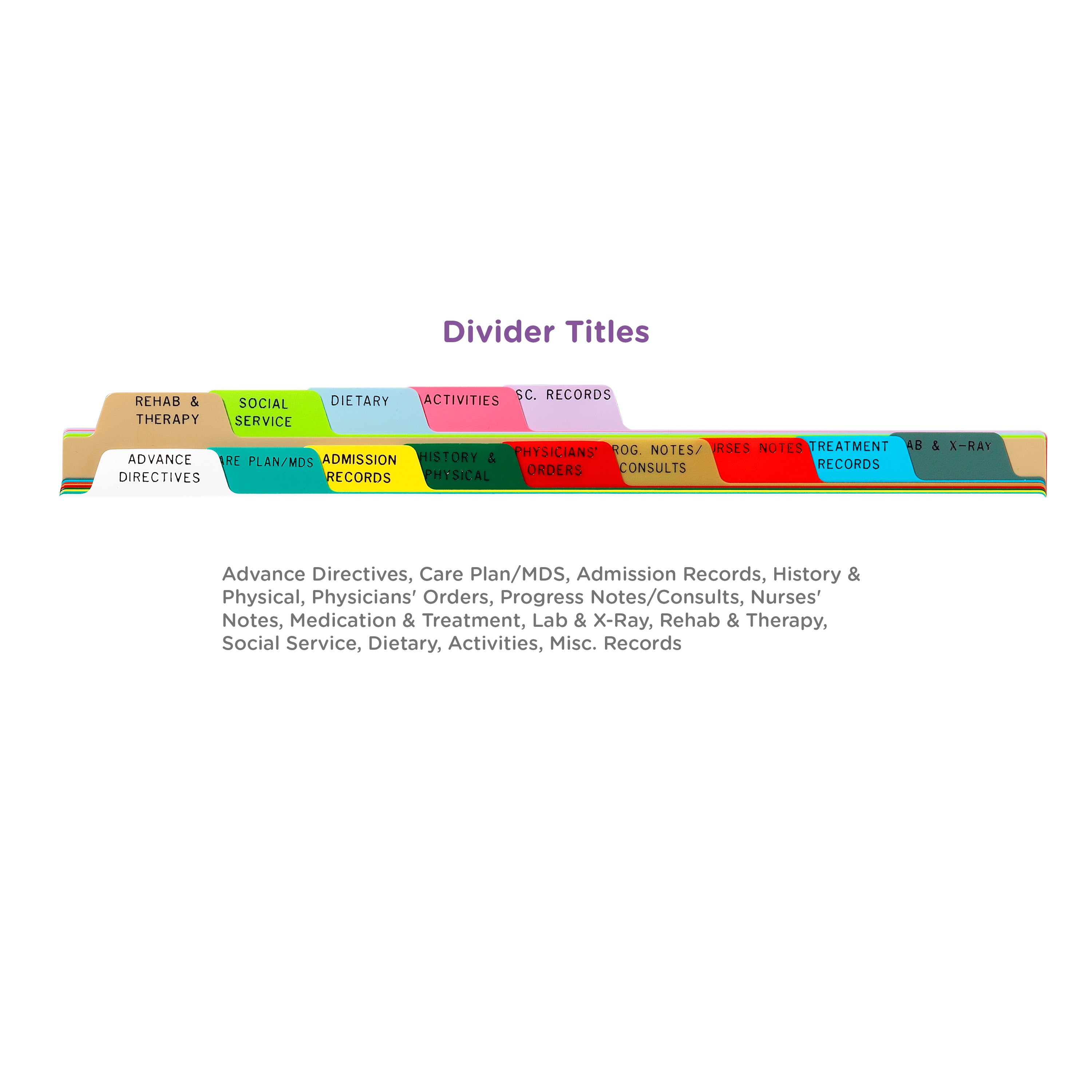 Heavy Duty Plastic Long Term Care Divider Sets for Side Opening Binders