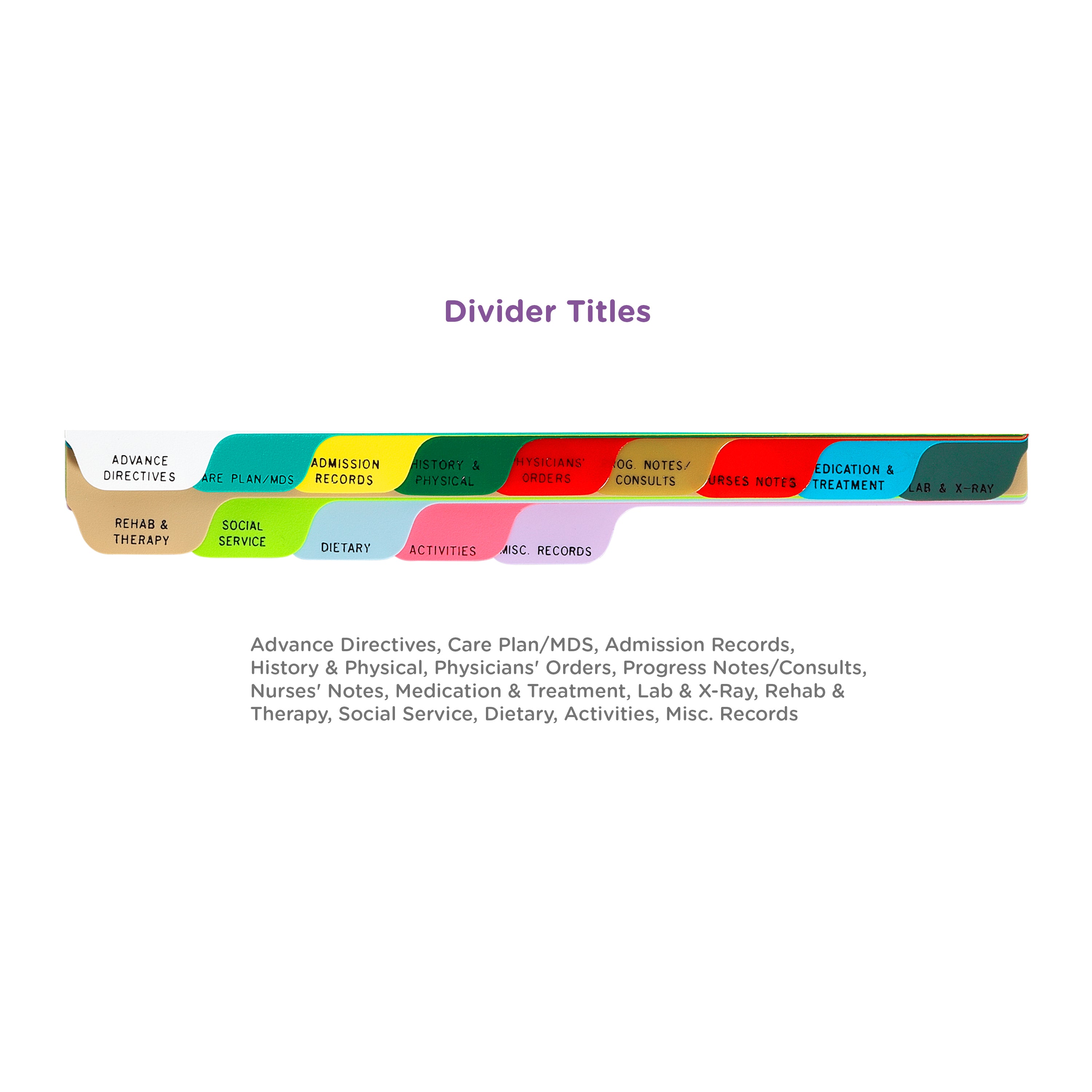 Heavy Duty Plastic Long Term Care Divider Sets for Top Opening Binders