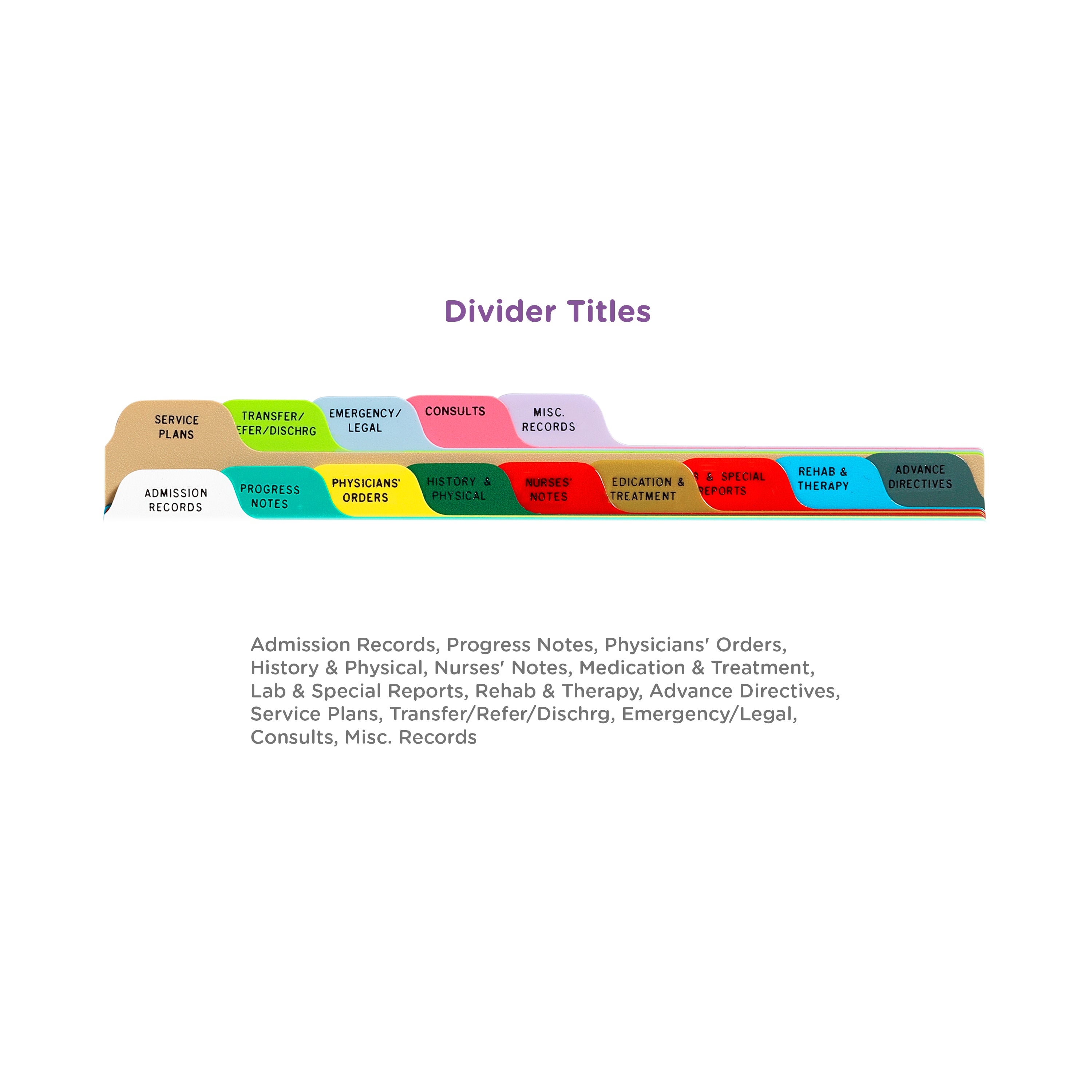 Heavy Duty Plastic Assisted Living Divider Set for Top Opening Binders