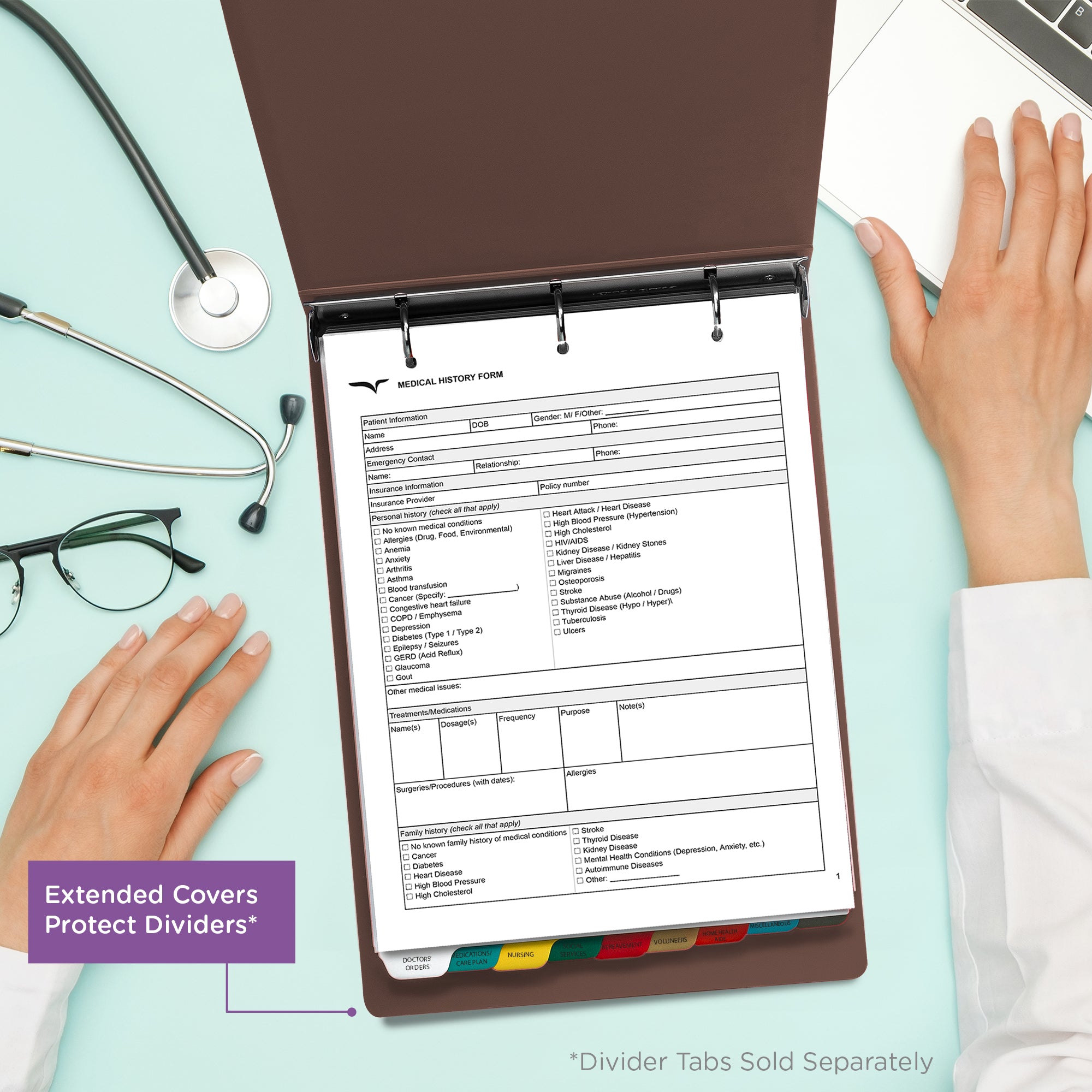 2-Inch Heavy Duty 3-Ring Binder for Medical Charting - Top Opening