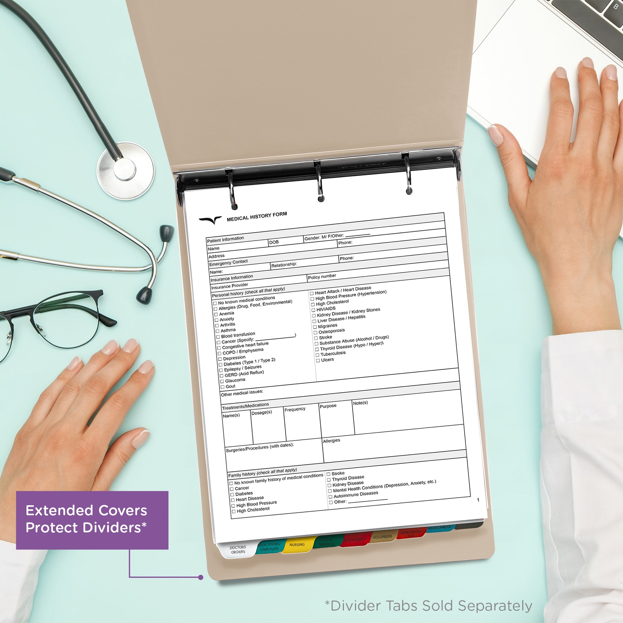 2-Inch Heavy Duty 3-Ring Binder for Medical Charting - Top Opening