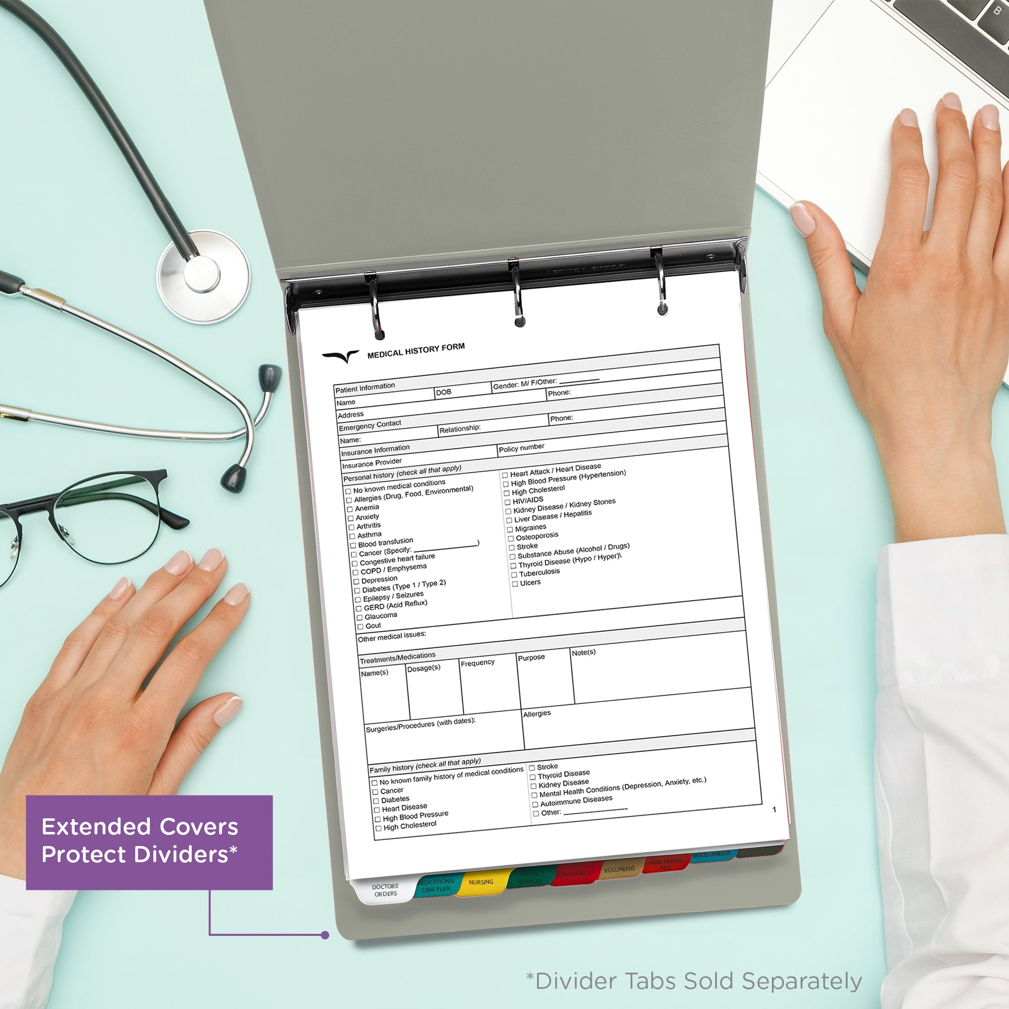 2-Inch Heavy Duty 3-Ring Binder for Medical Charting - Top Opening