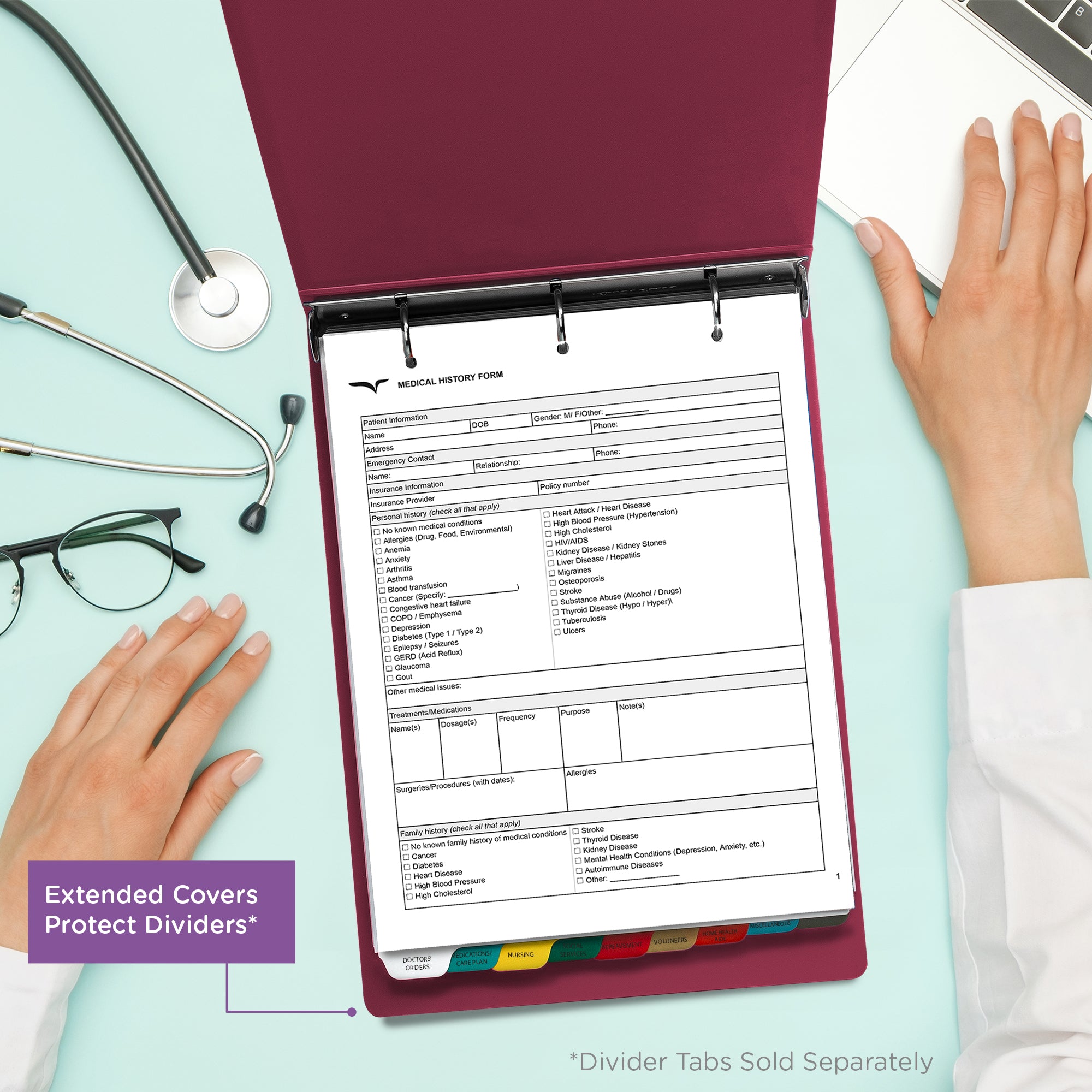 2-Inch Heavy Duty 3-Ring Binder for Medical Charting - Top Opening