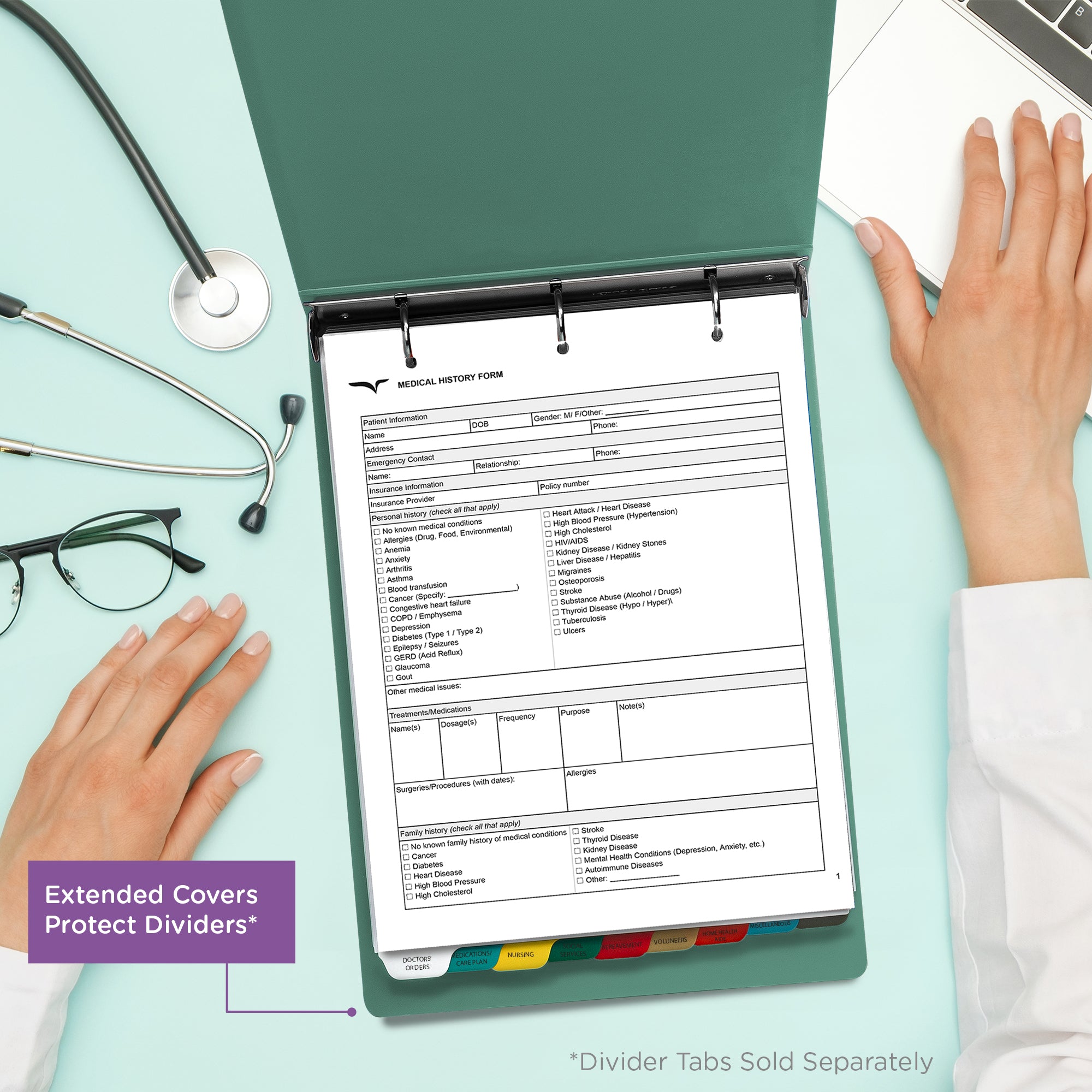 2-Inch Heavy Duty 3-Ring Binder for Medical Charting - Top Opening