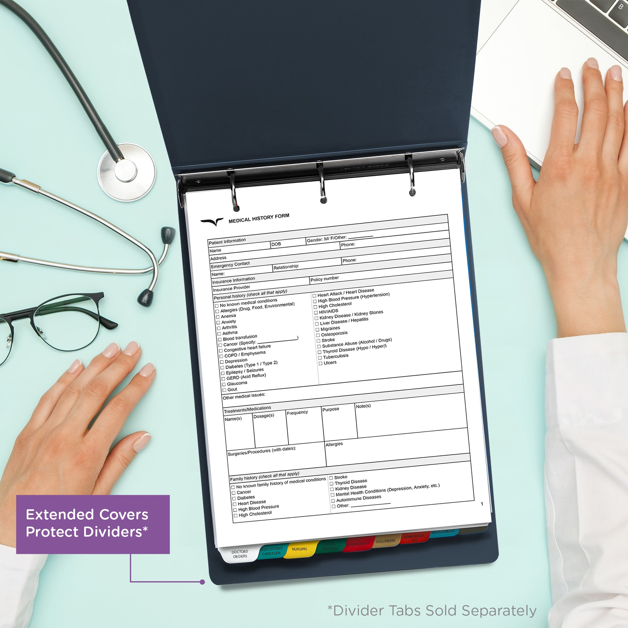 2-Inch Heavy Duty 3-Ring Binder for Medical Charting - Top Opening