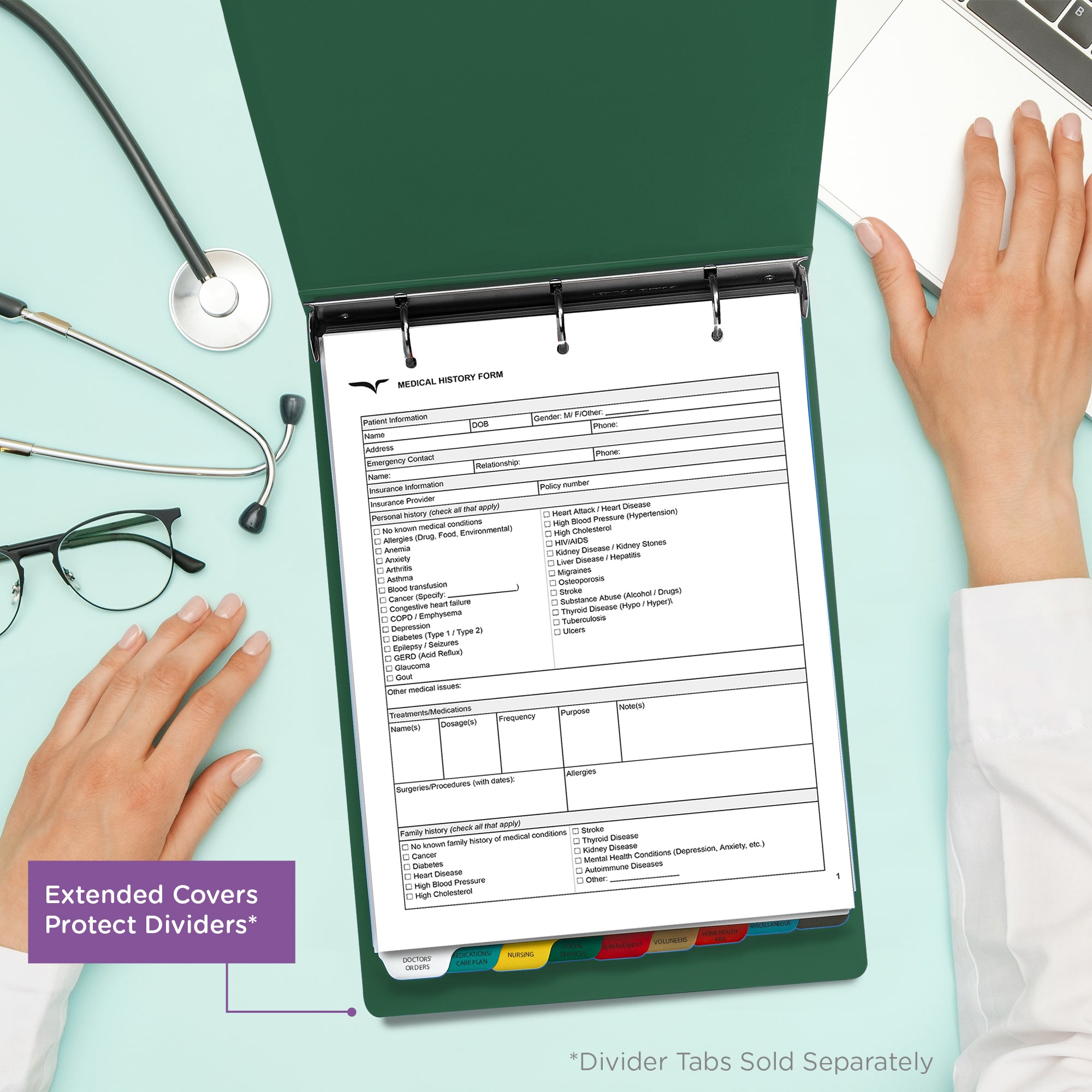 2-Inch Heavy Duty 3-Ring Binder for Medical Charting - Top Opening