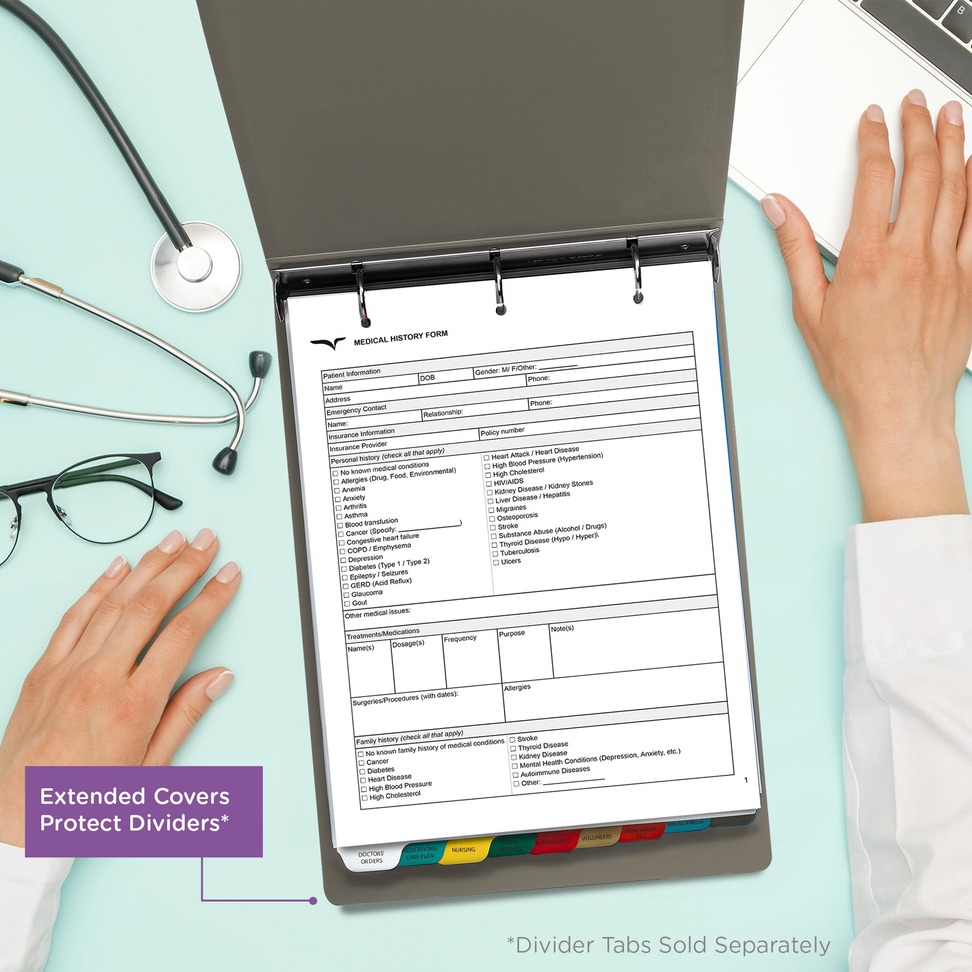 2-Inch Heavy Duty 3-Ring Binder for Medical Charting - Top Opening