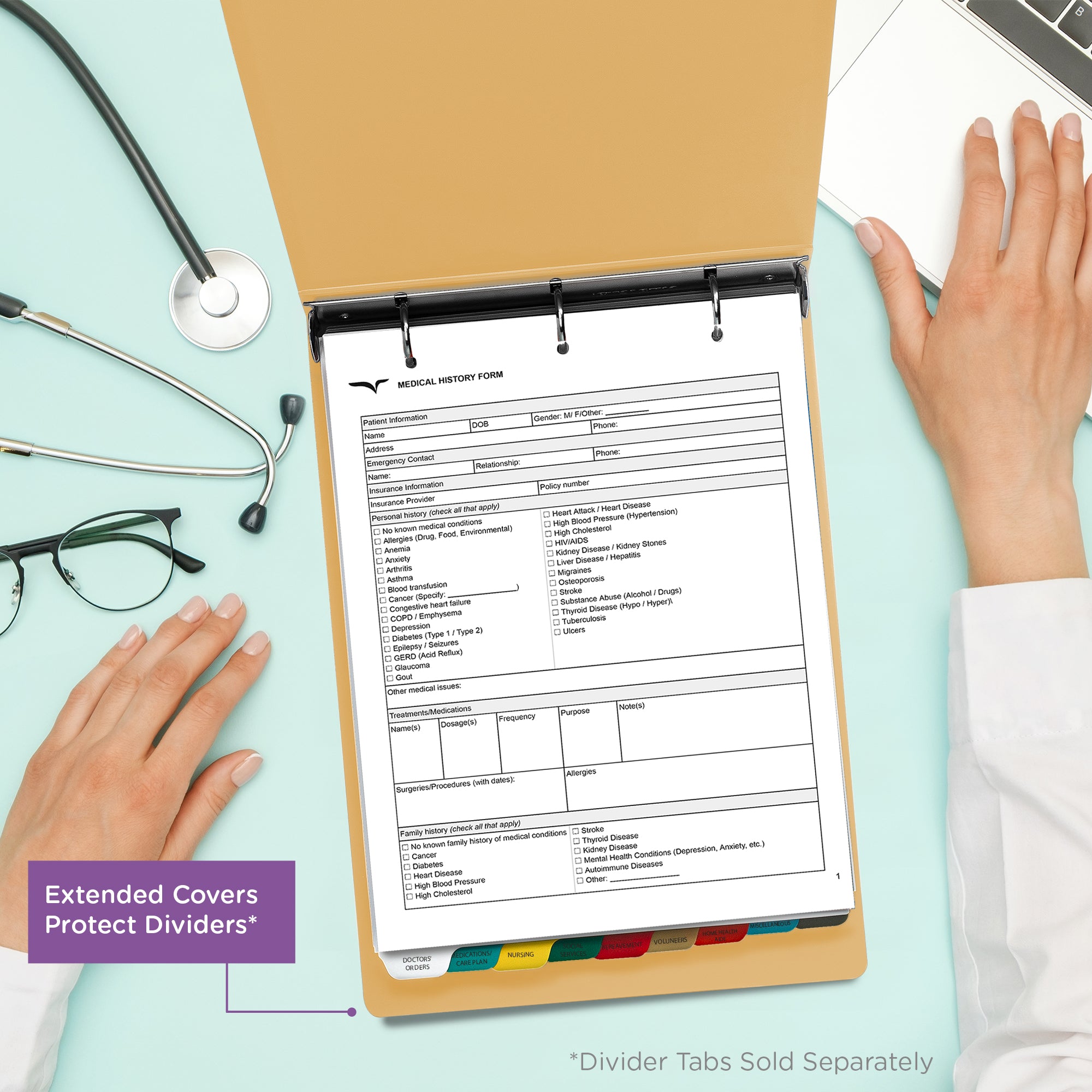 2-Inch Heavy Duty 3-Ring Binder for Medical Charting - Top Opening
