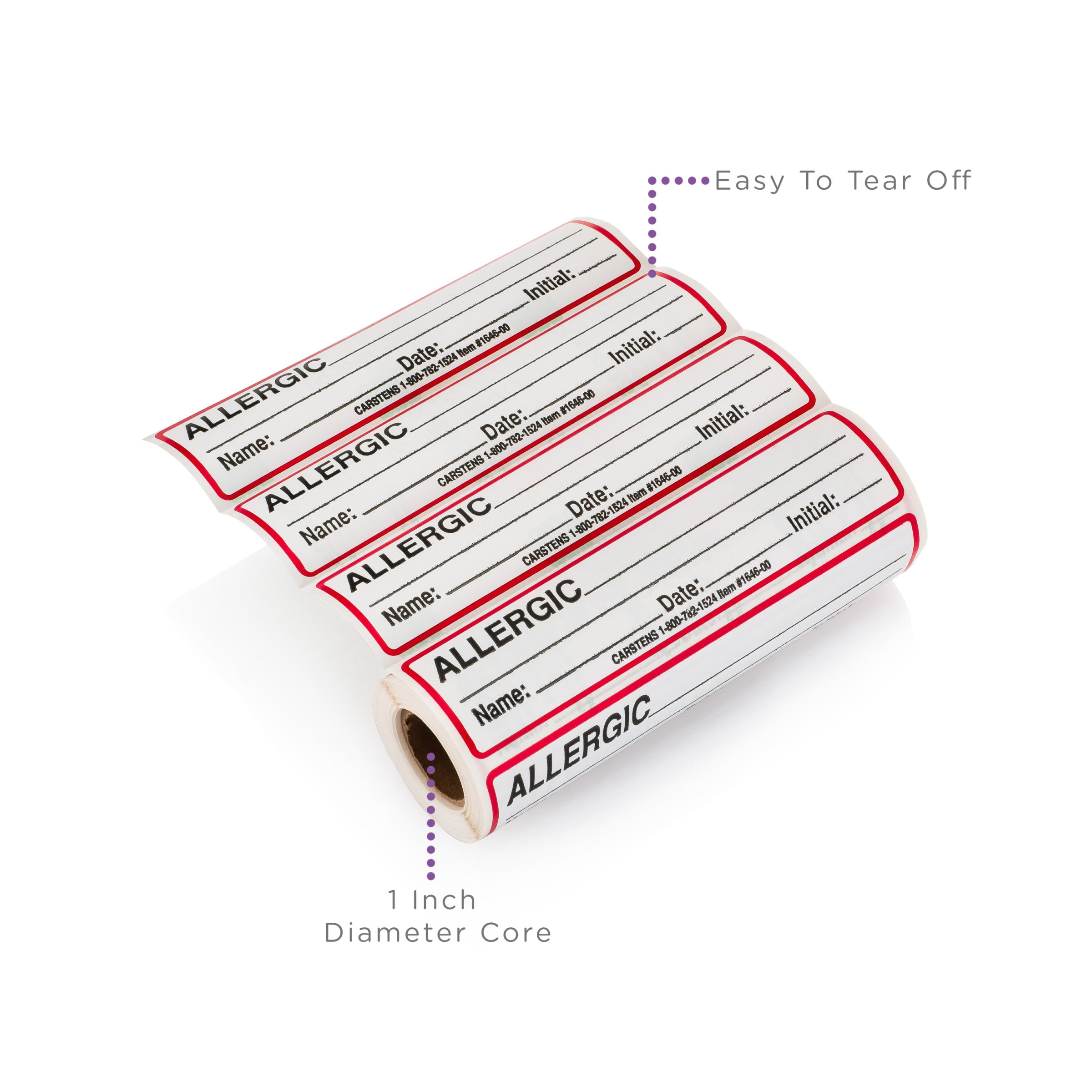Allergic with Signature Line Alert and Instruction Labels, White, W5.375" x H1.375" (Roll of 200)