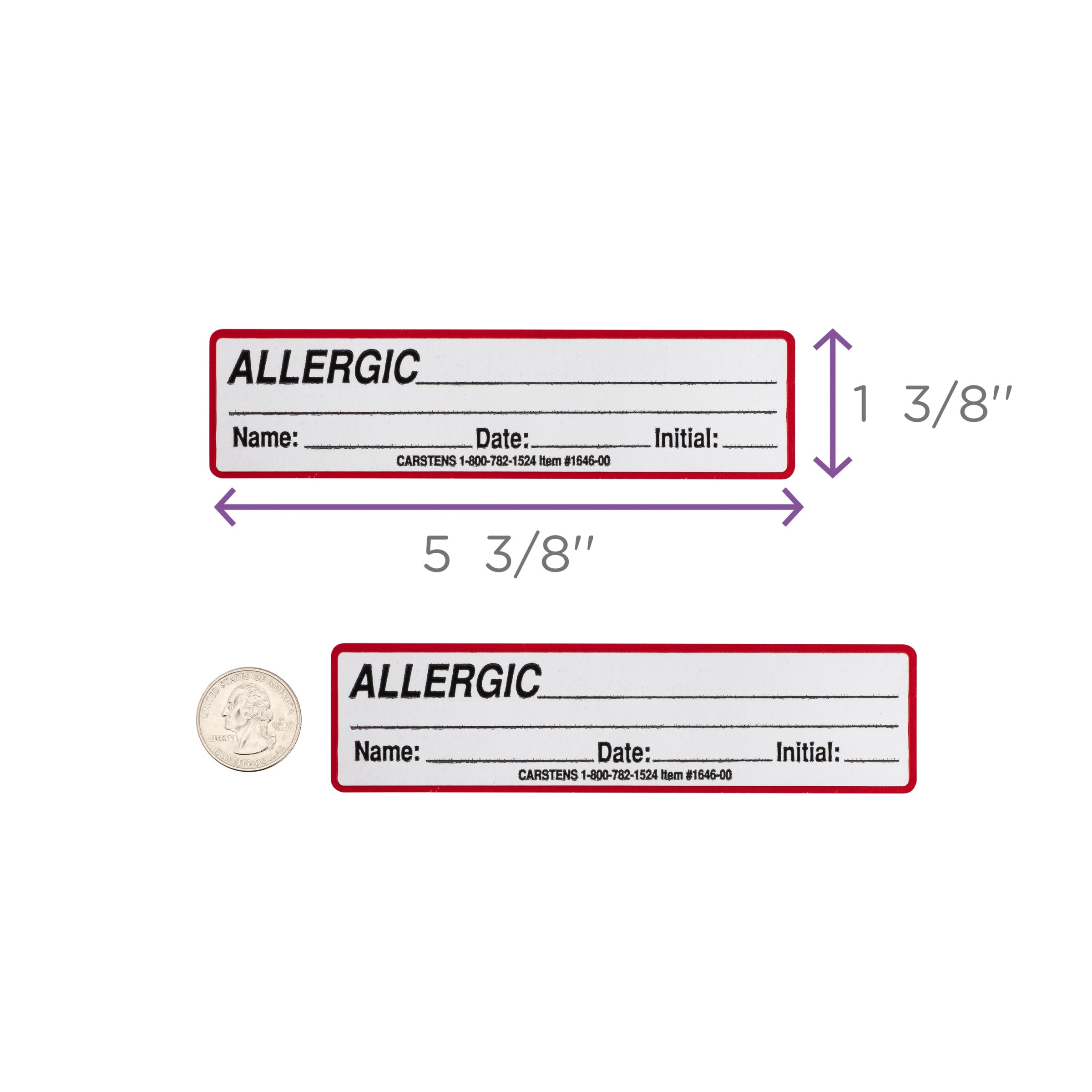 Allergic with Signature Line Alert and Instruction Labels, White, W5.375" x H1.375" (Roll of 200)