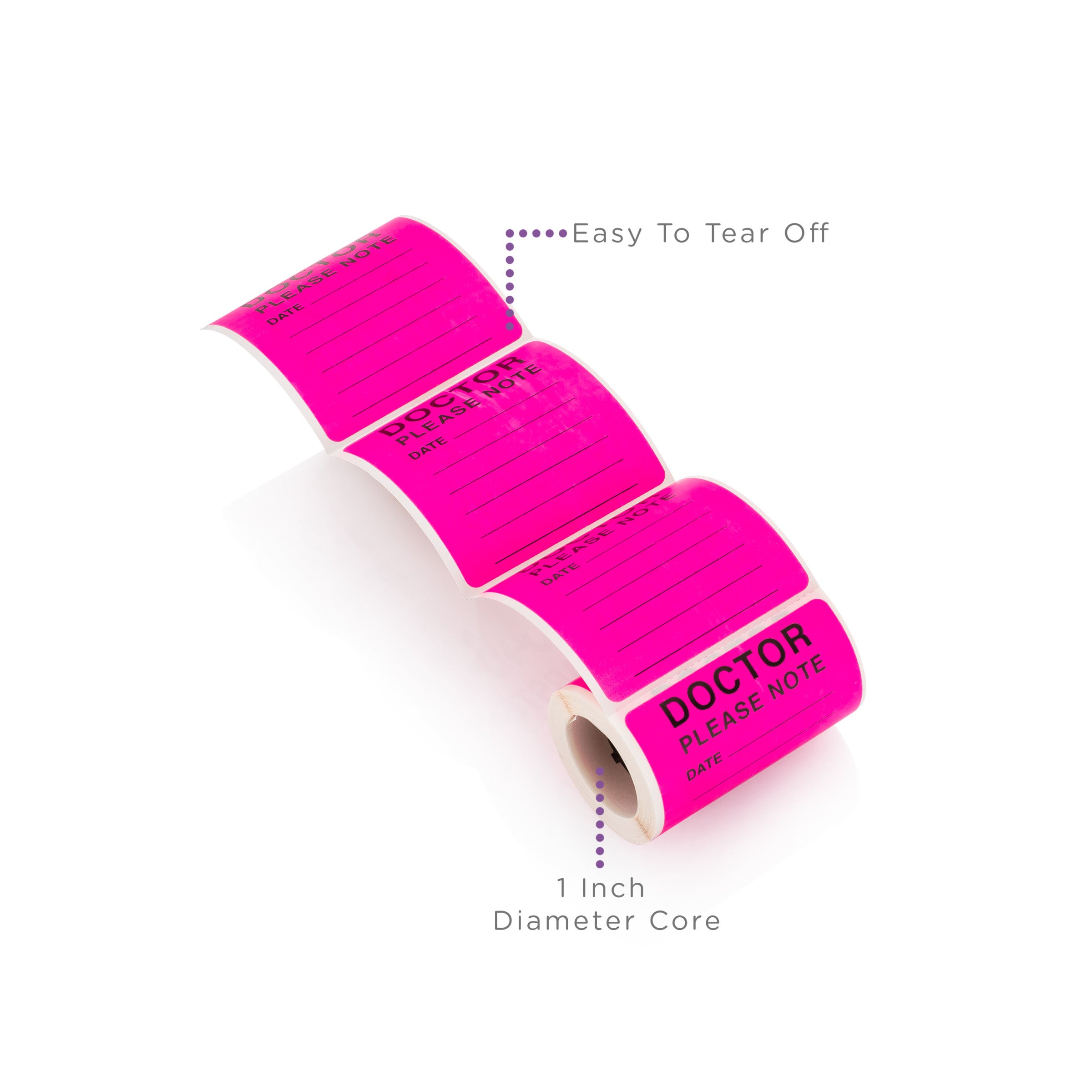 Doctor Please Note Alert and Instruction Labels, Pink, W2.5" x H.2.5" (Roll of 100)