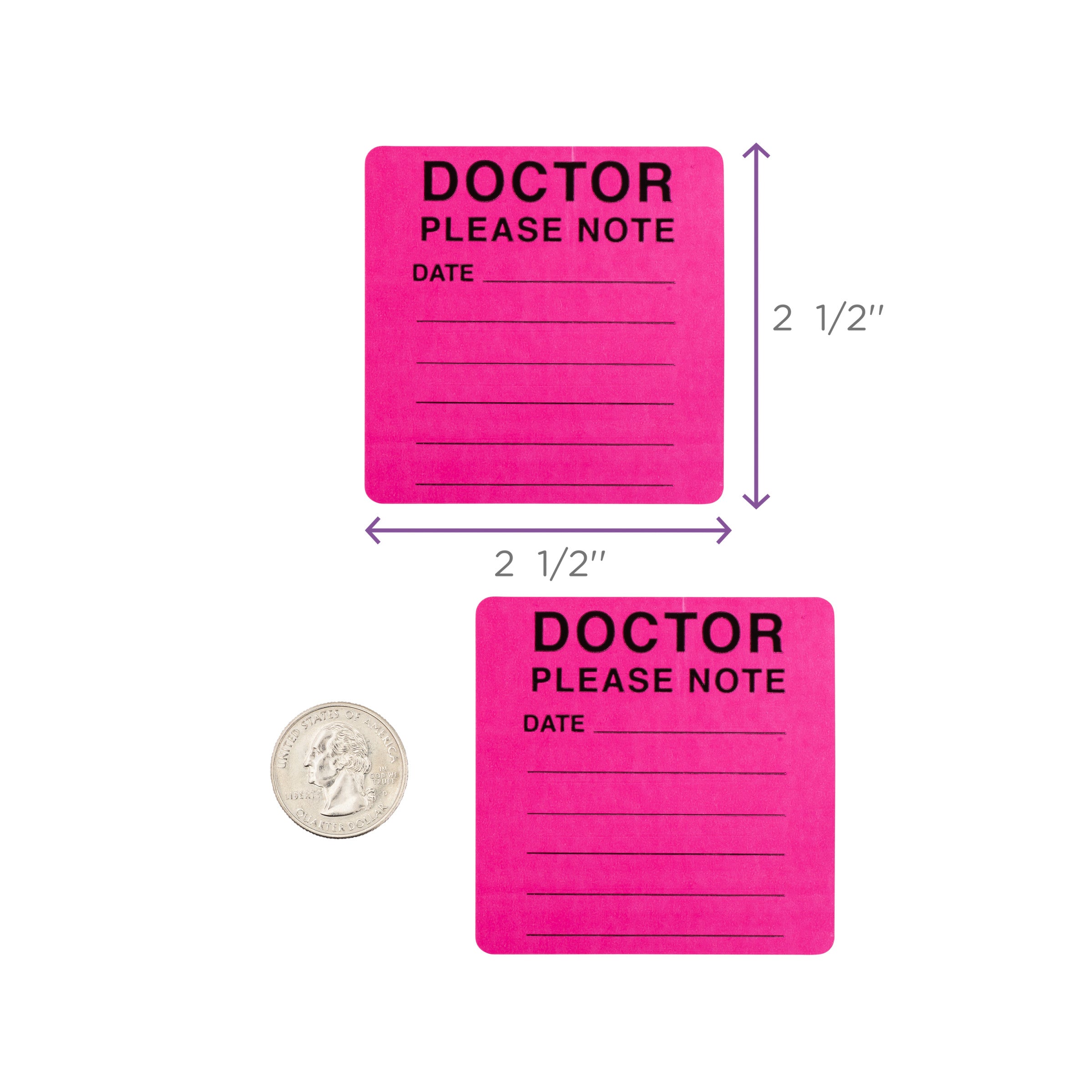 Doctor Please Note Alert and Instruction Labels, Pink, W2.5" x H.2.5" (Roll of 100)