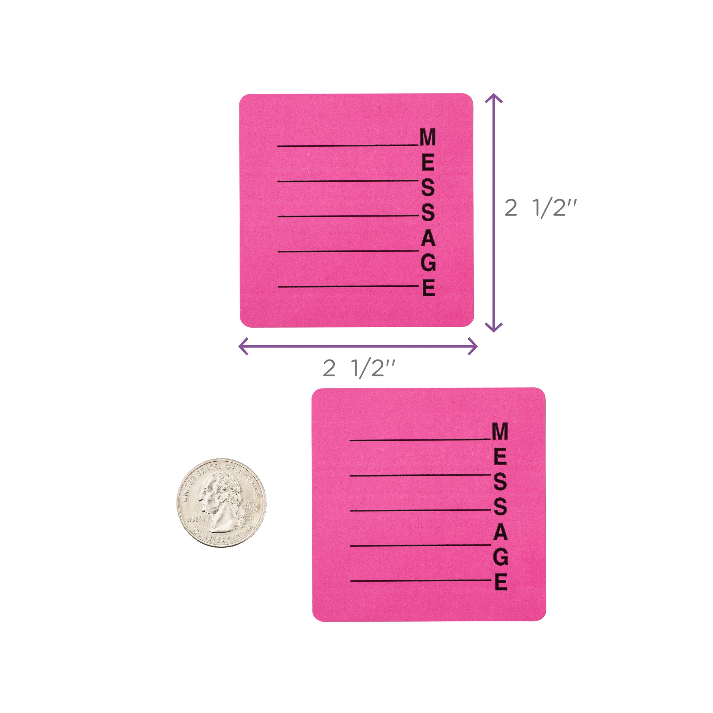 Message Alert and Instruction Labels, Pink, W2.5" x H.2.5" (Roll of 100)